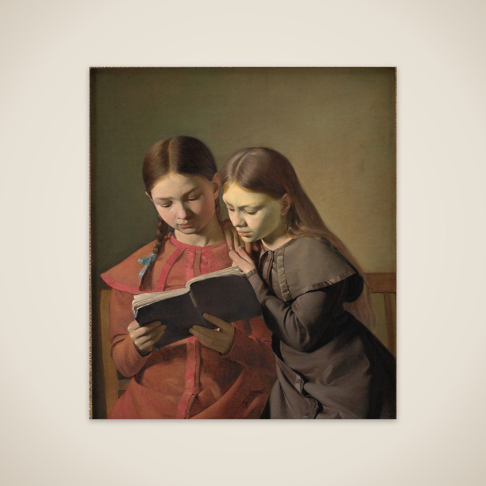 Kunstnerens søstre Signe og Henriette læsende i en bog unframed print
