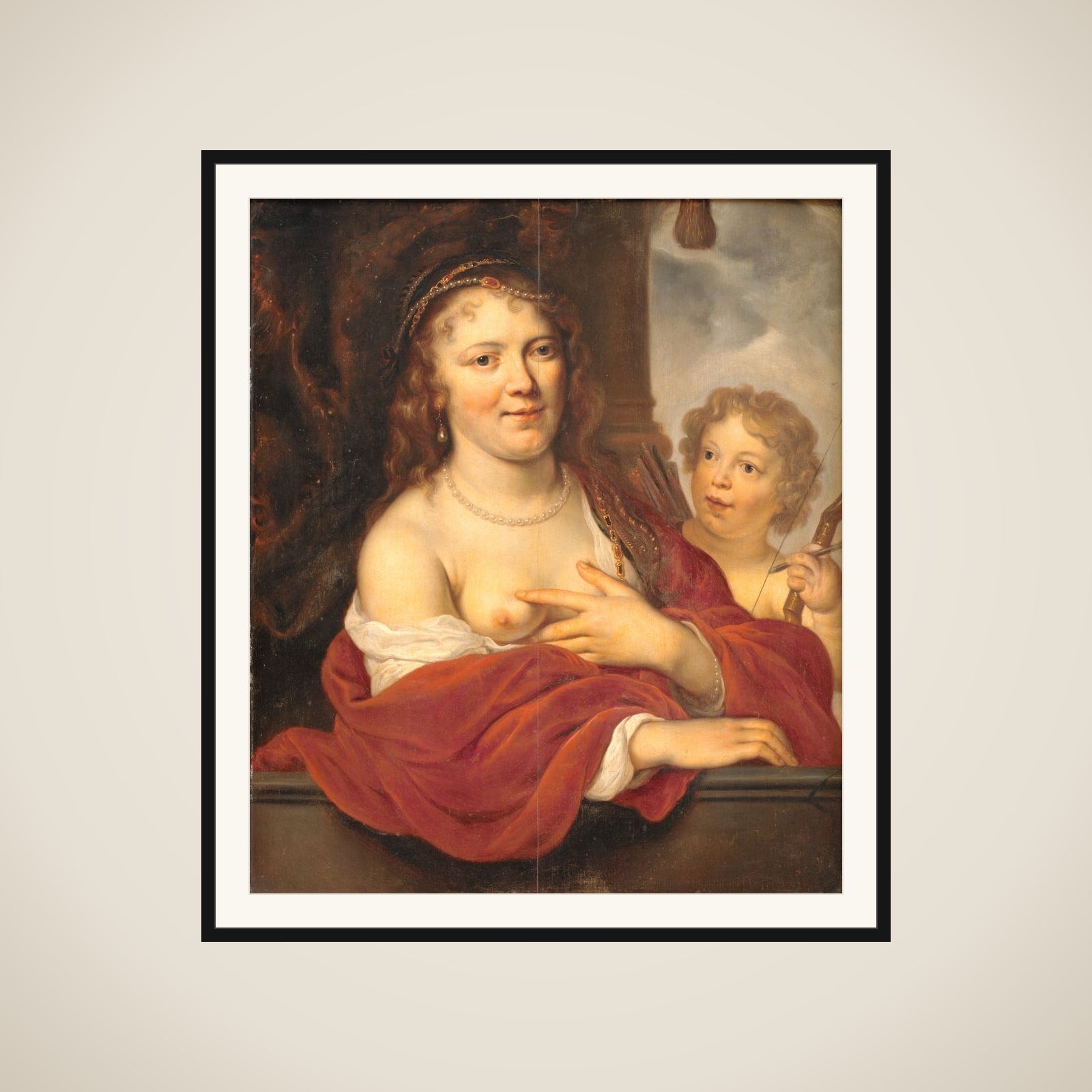 En dame og hendes barn som Venus og Amor framed