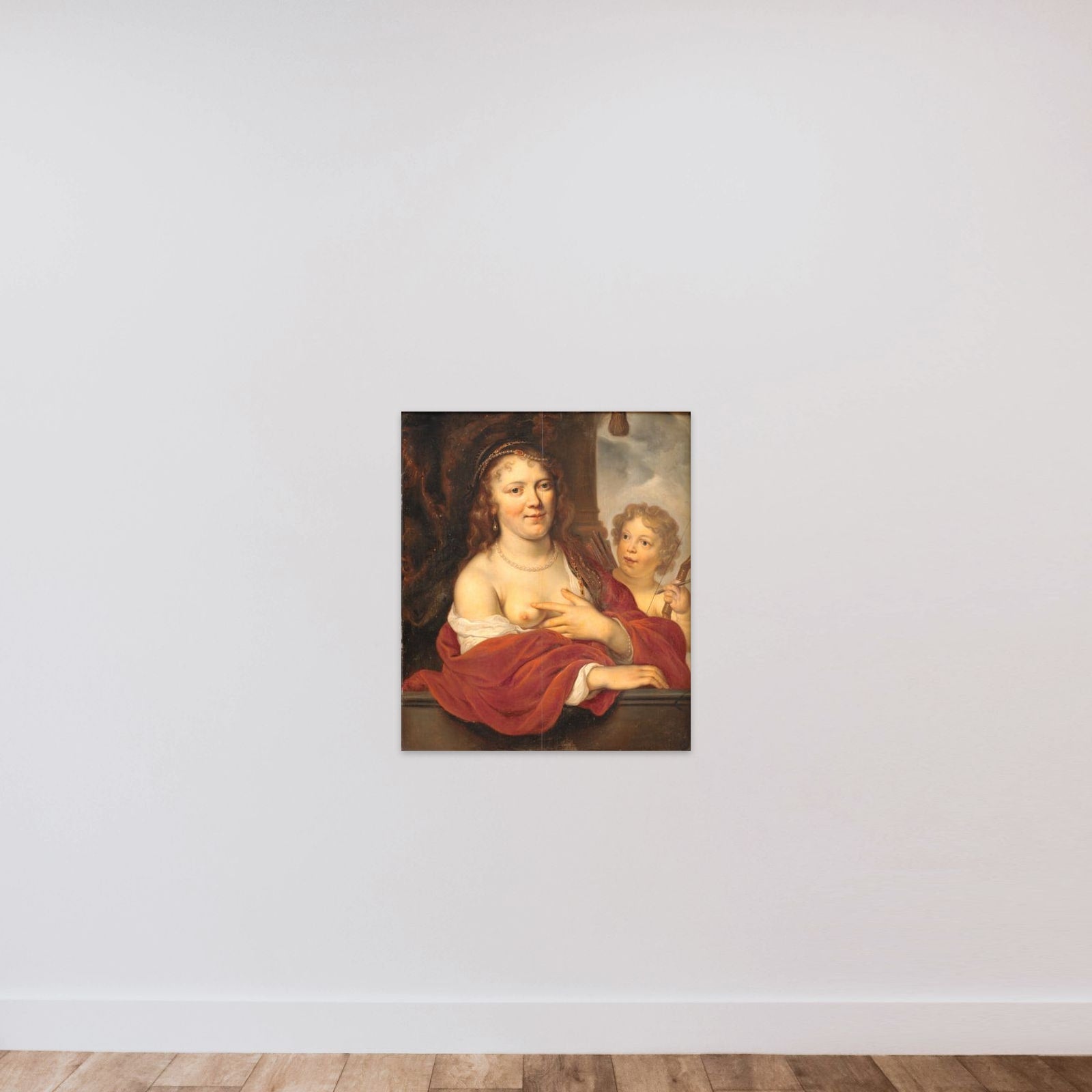 En dame og hendes barn som Venus og Amor unframed — shown to scale