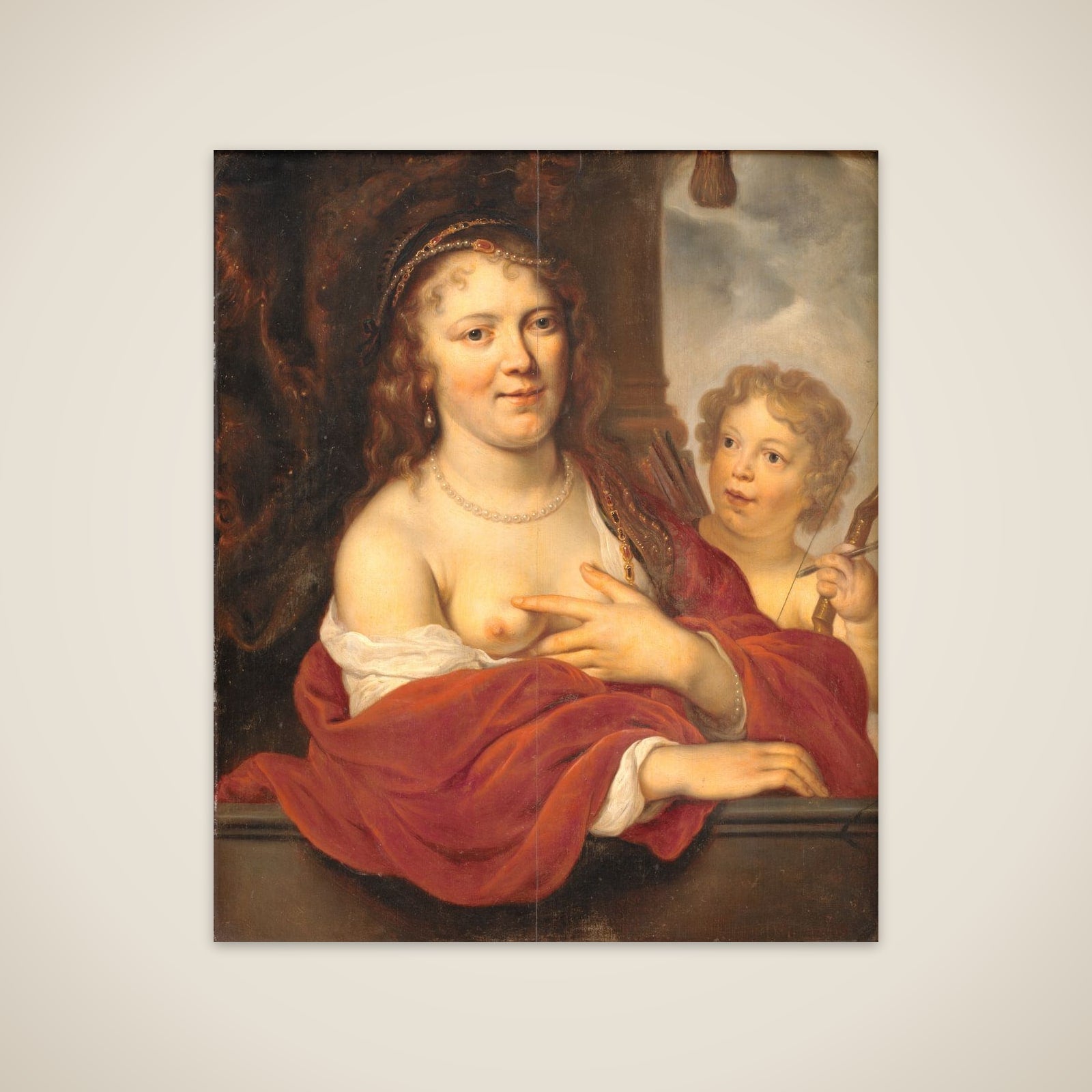 En dame og hendes barn som Venus og Amor unframed print