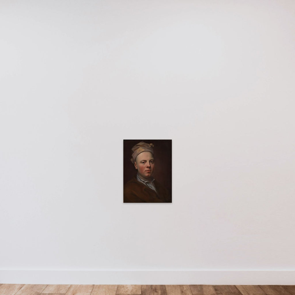 Portræt af en ung mand med hvid hue på hovedet unframed — shown to scale