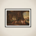 Nymfer i en grotte framed