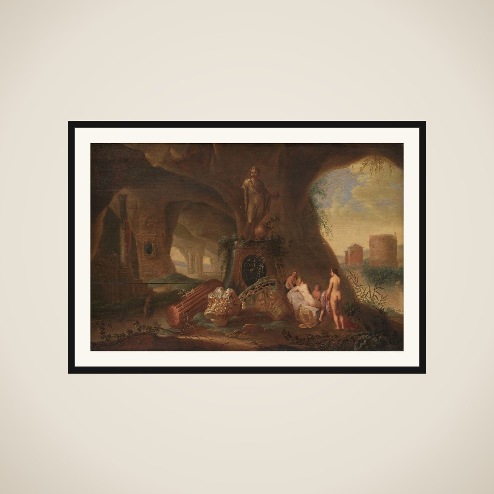 Nymfer i en grotte framed