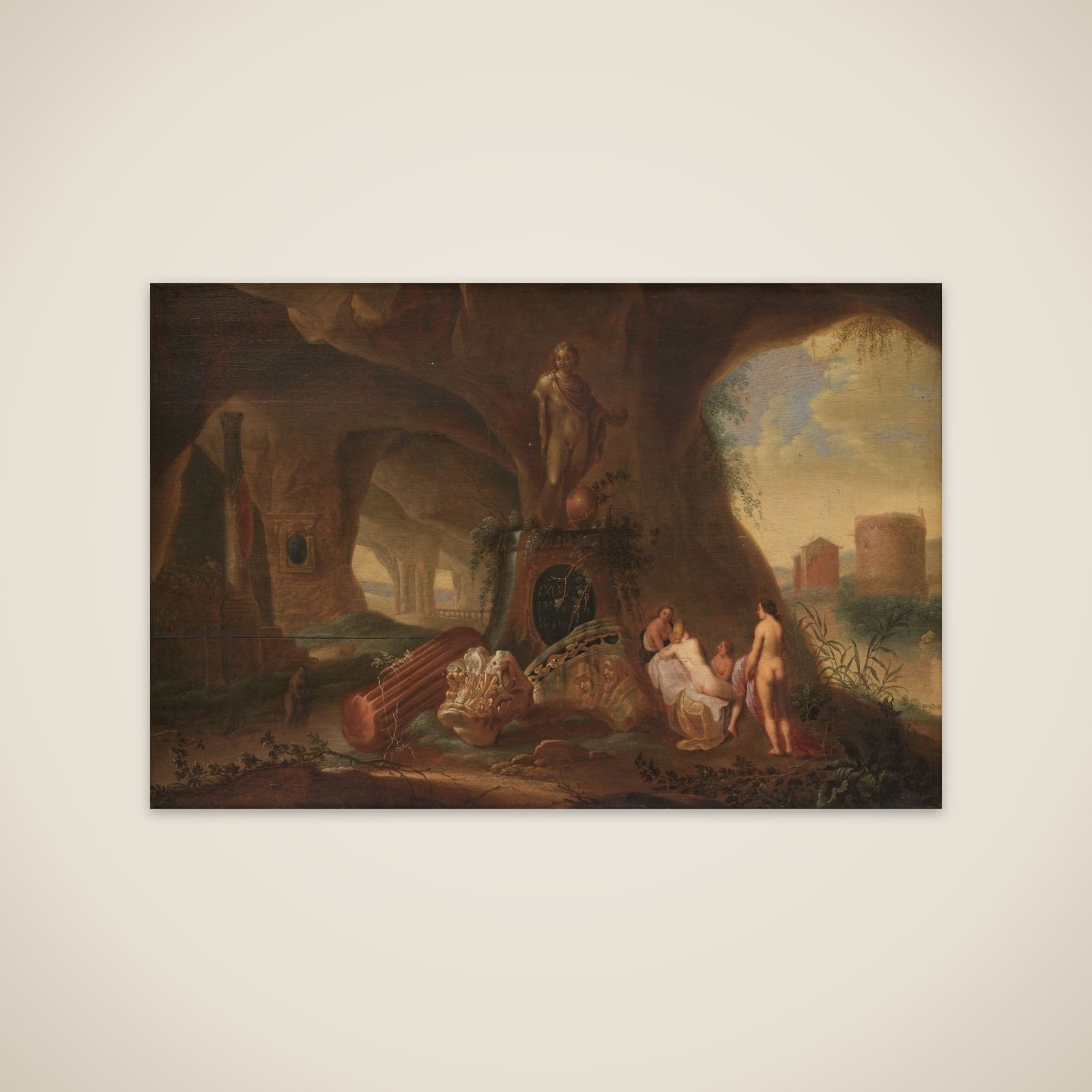Nymfer i en grotte unframed print