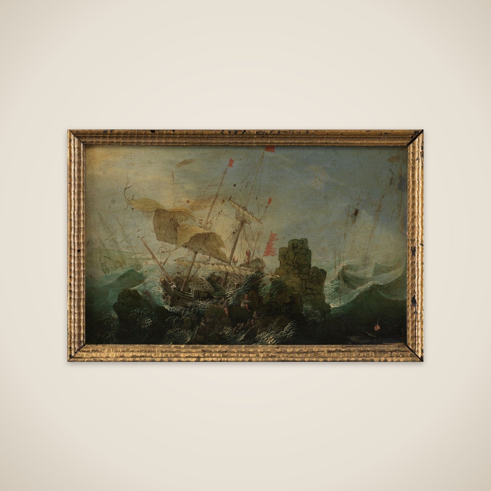 Skibbrud mod en klippe unframed print
