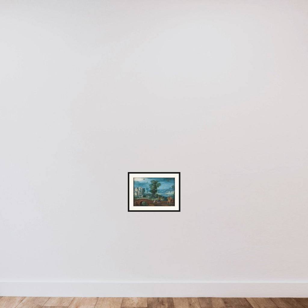 Landskab med falkejægere framed — shown to scale