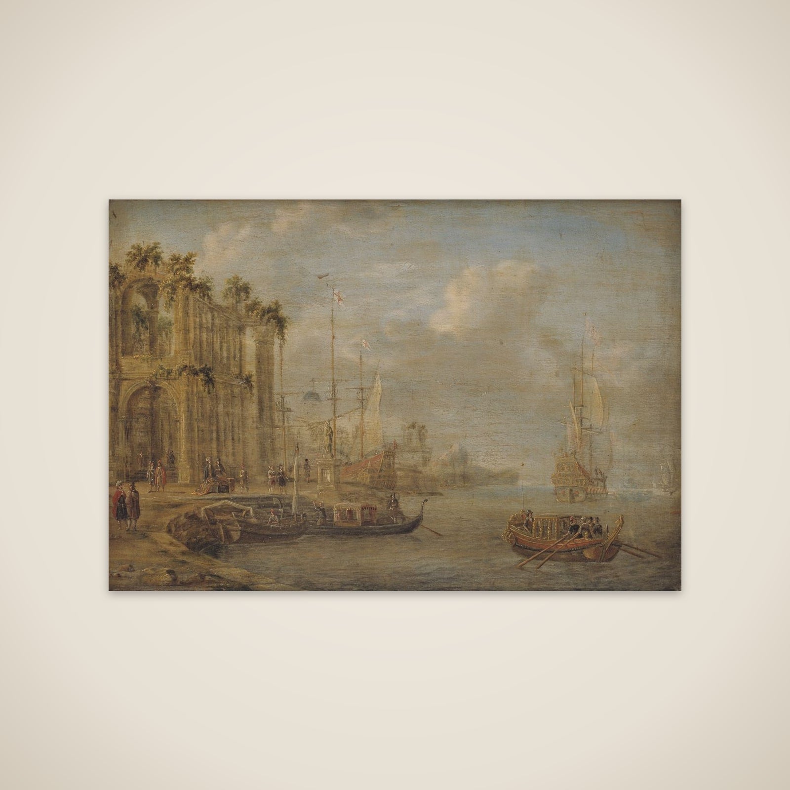 Havnebillede med antikke ruiner unframed print