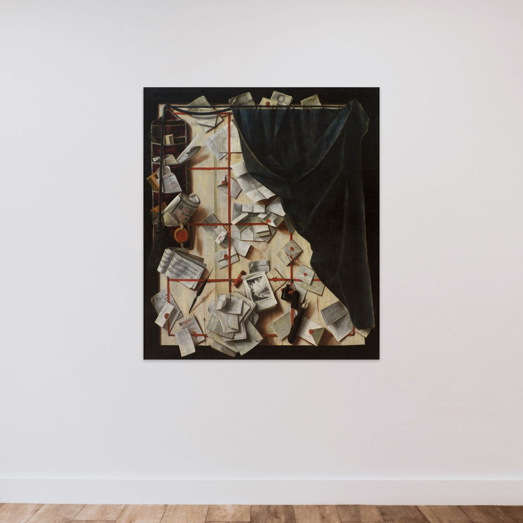 Trompe l'oeil. Brevvæg med kamfoder og nodehæfte. unframed — shown to scale