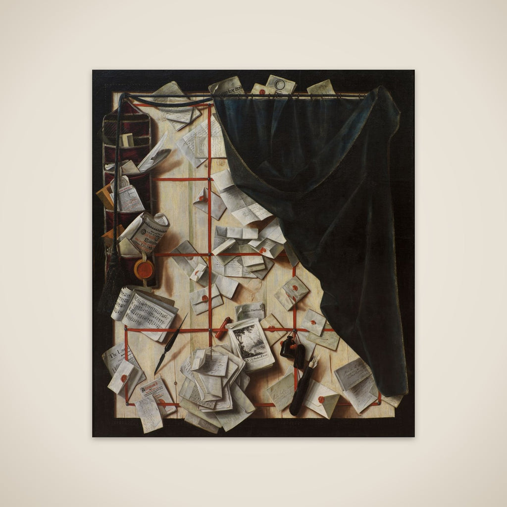 Trompe l'oeil. Brevvæg med kamfoder og nodehæfte. unframed print