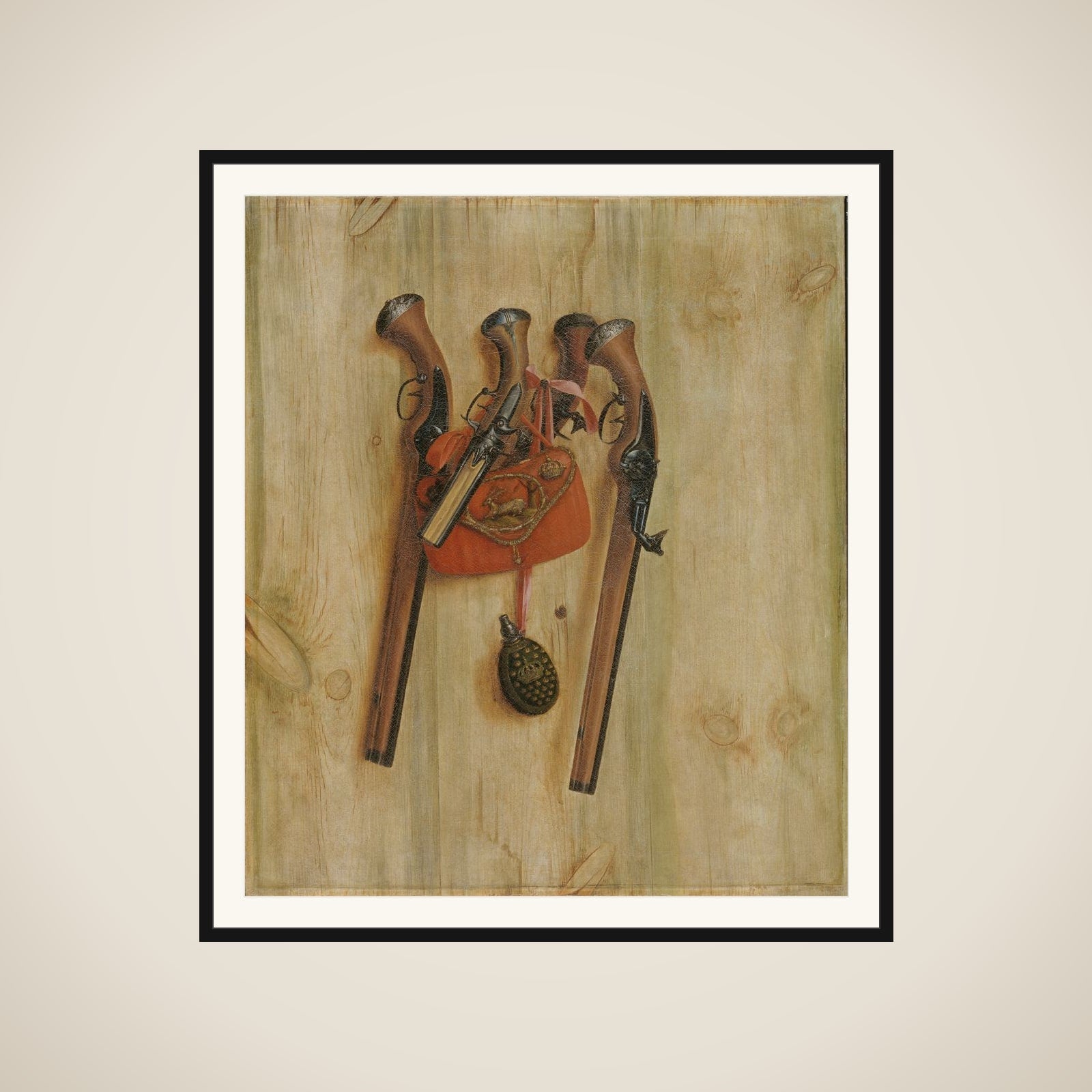 Trompe l'oeil med pistoler framed