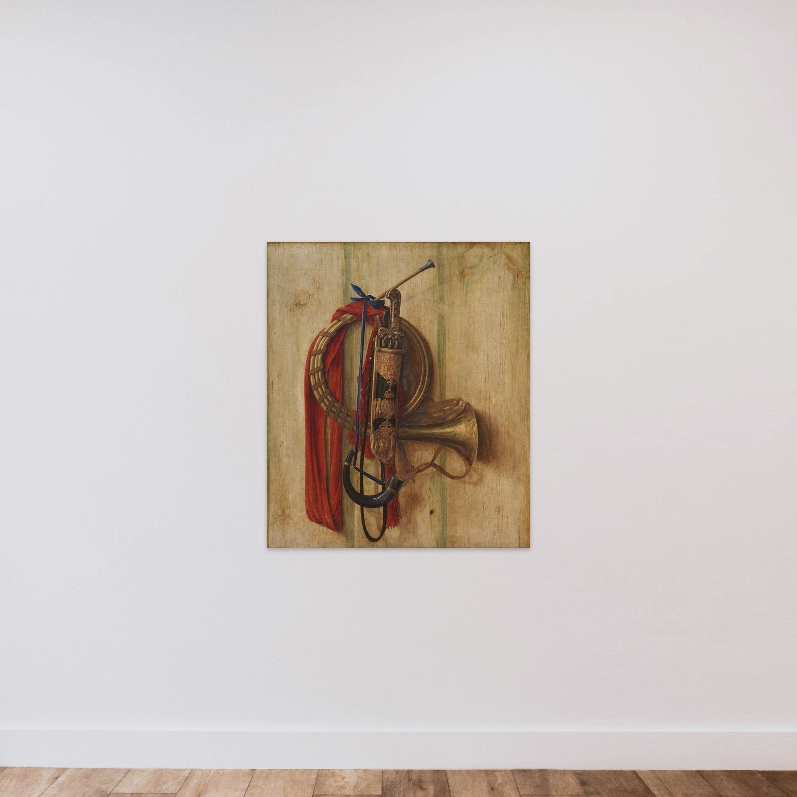 Trompe l'oeil med Christian Vs udstyr til parforcejagt unframed — shown to scale