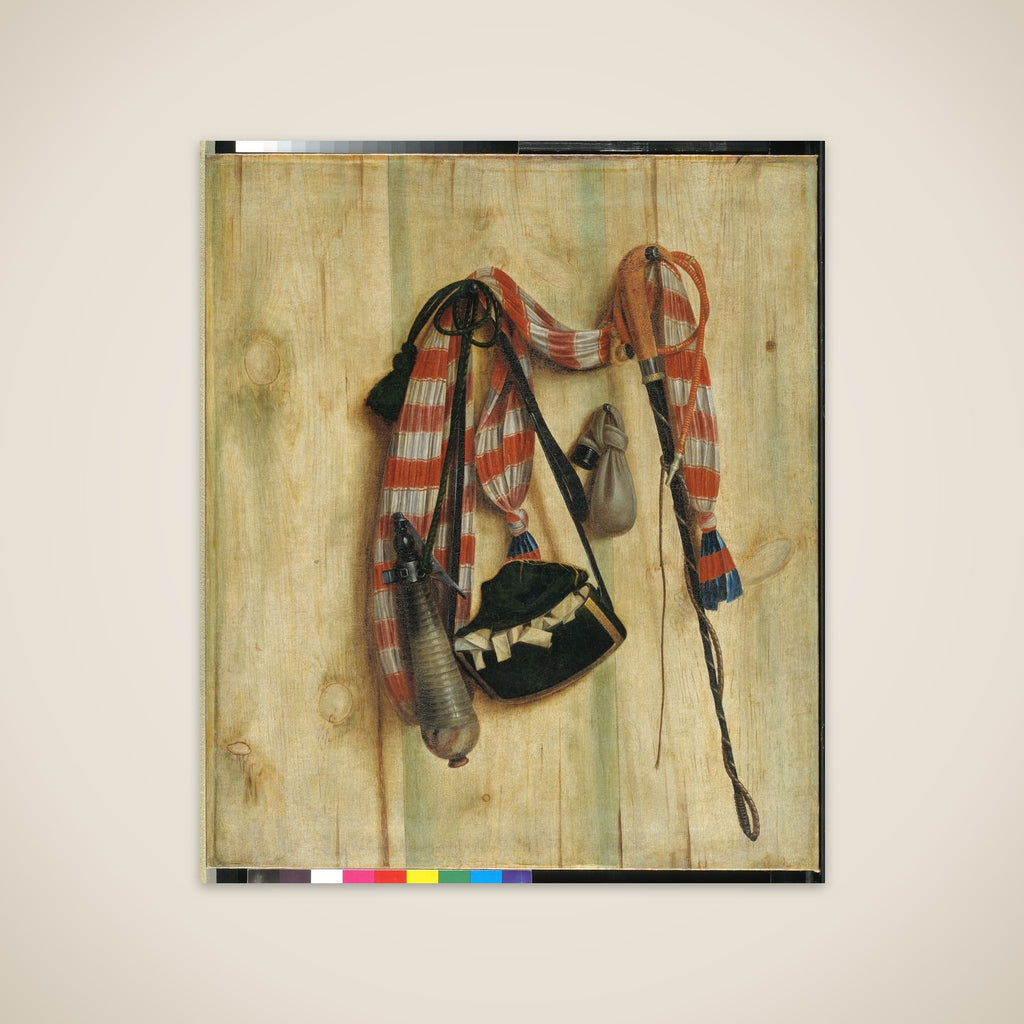Trompe l'oeil med ridepisk og brevtaske unframed print