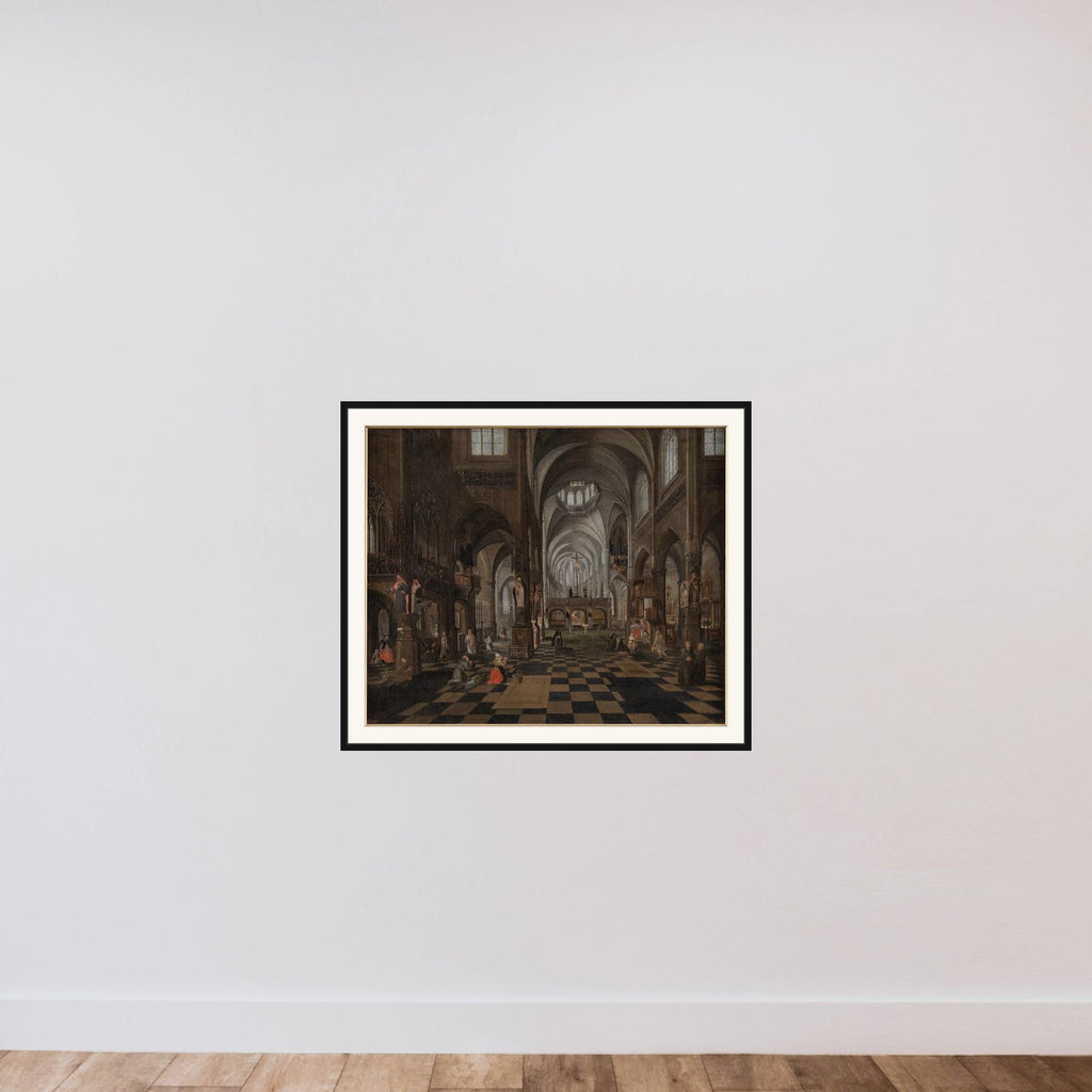 Det indre af en katolsk kirke framed — shown to scale