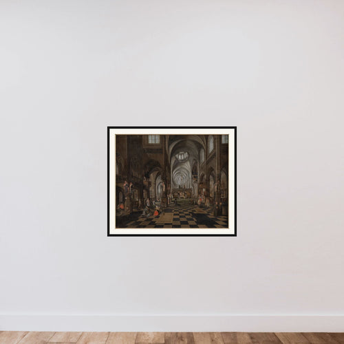 Det indre af en katolsk kirke framed — shown to scale