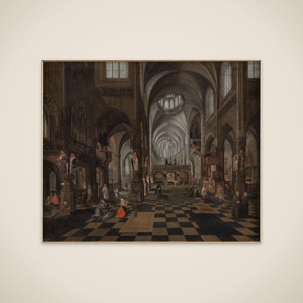 Det indre af en katolsk kirke unframed print