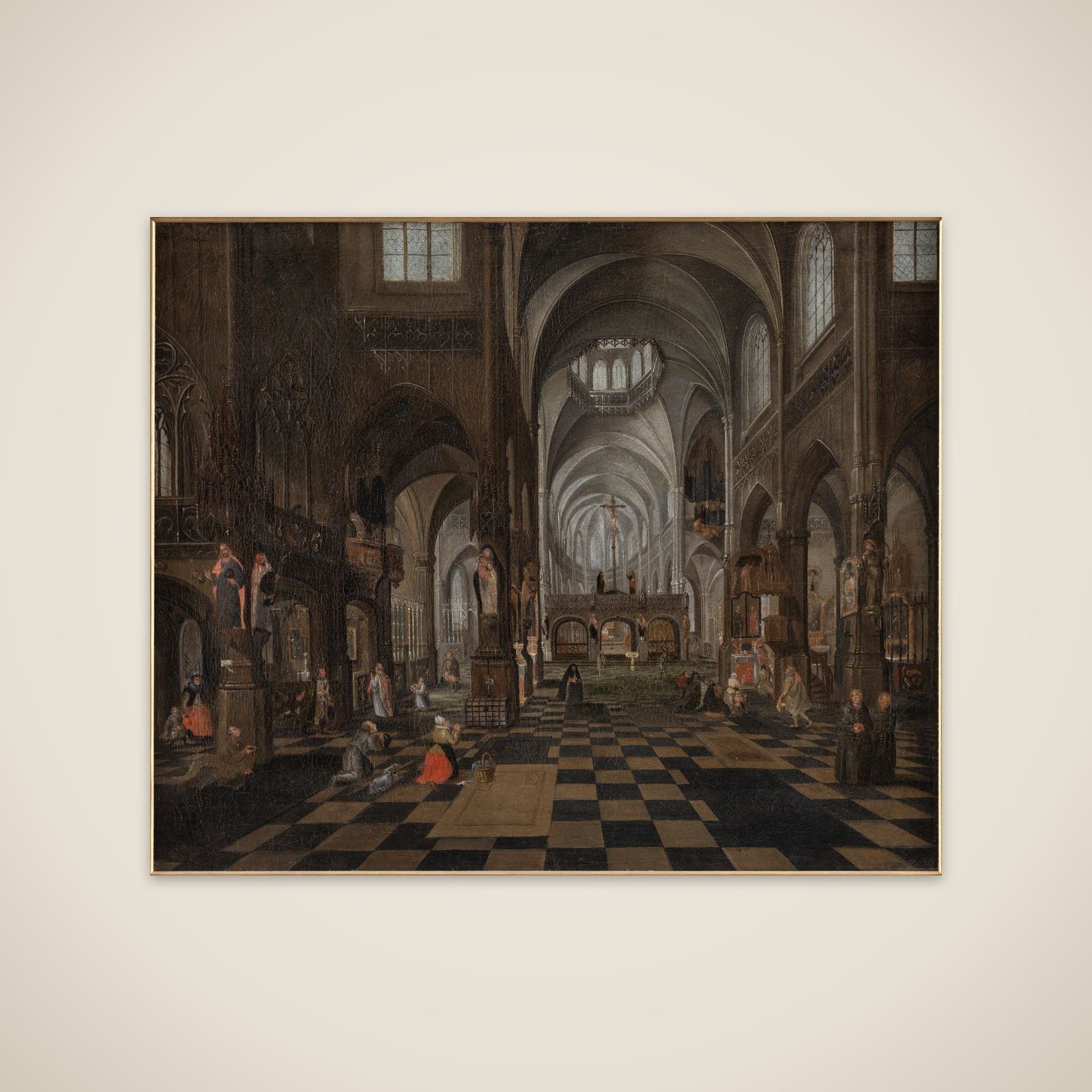 Det indre af en katolsk kirke unframed print