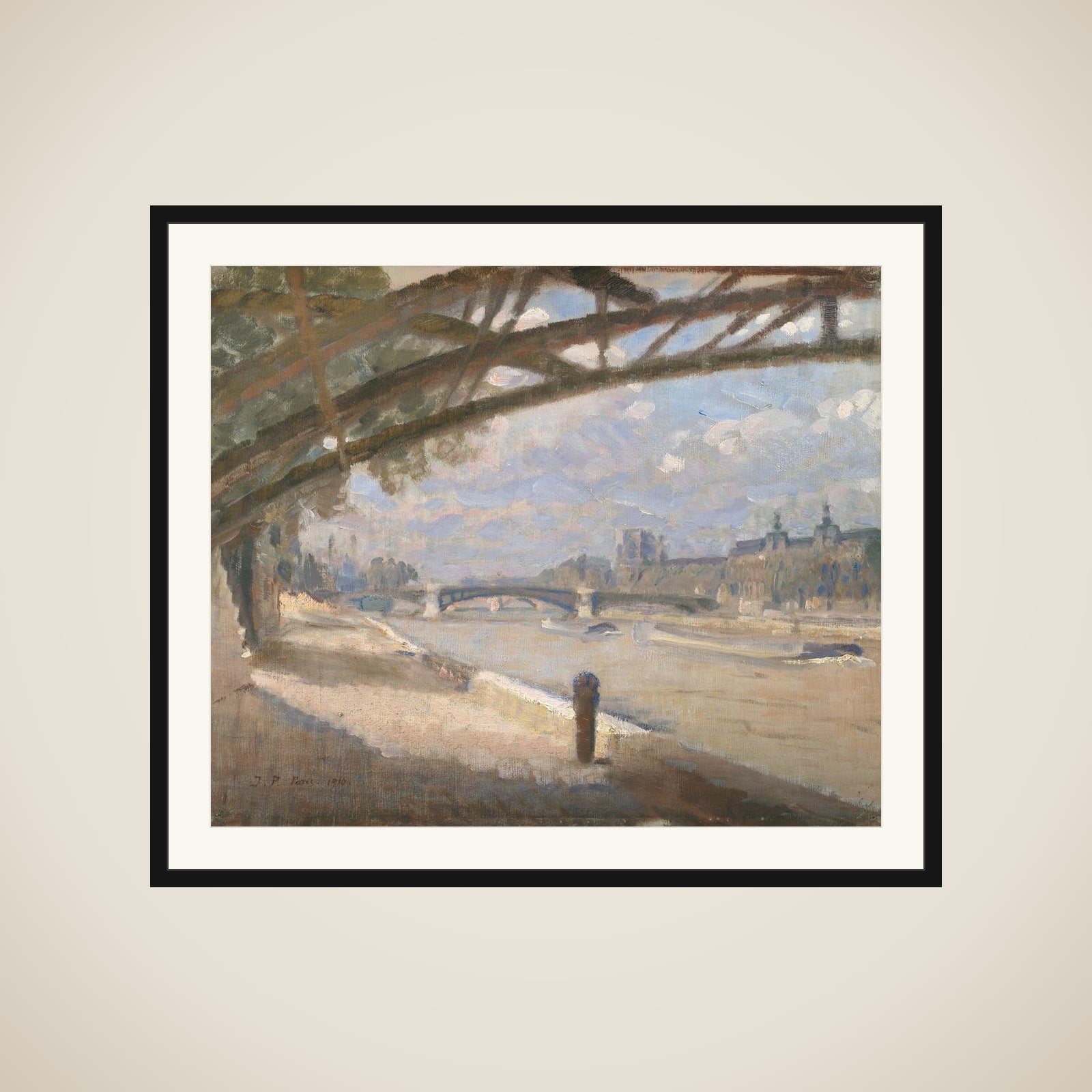 Under Pont des Arts i Paris. Middagssol framed