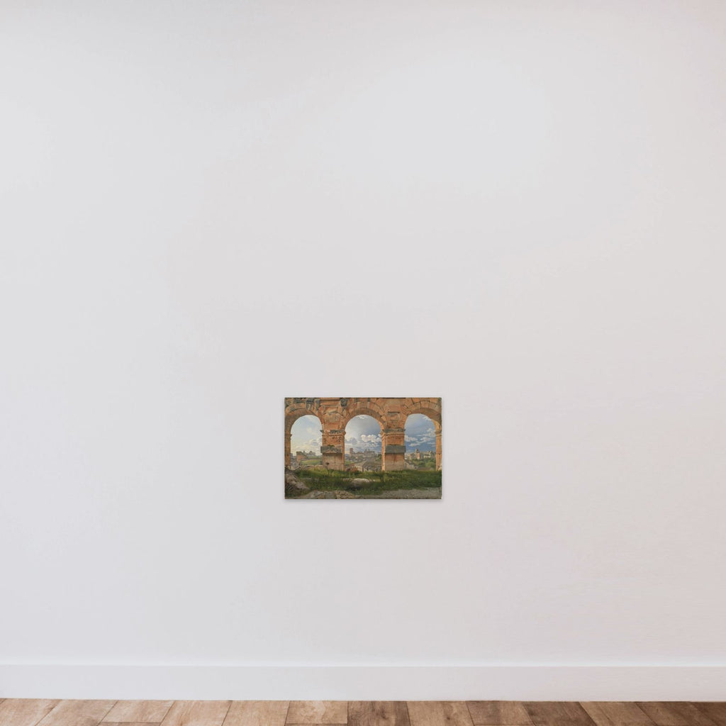 Udsigt gennem tre buer i Colosseums tredje stokværk unframed — shown to scale