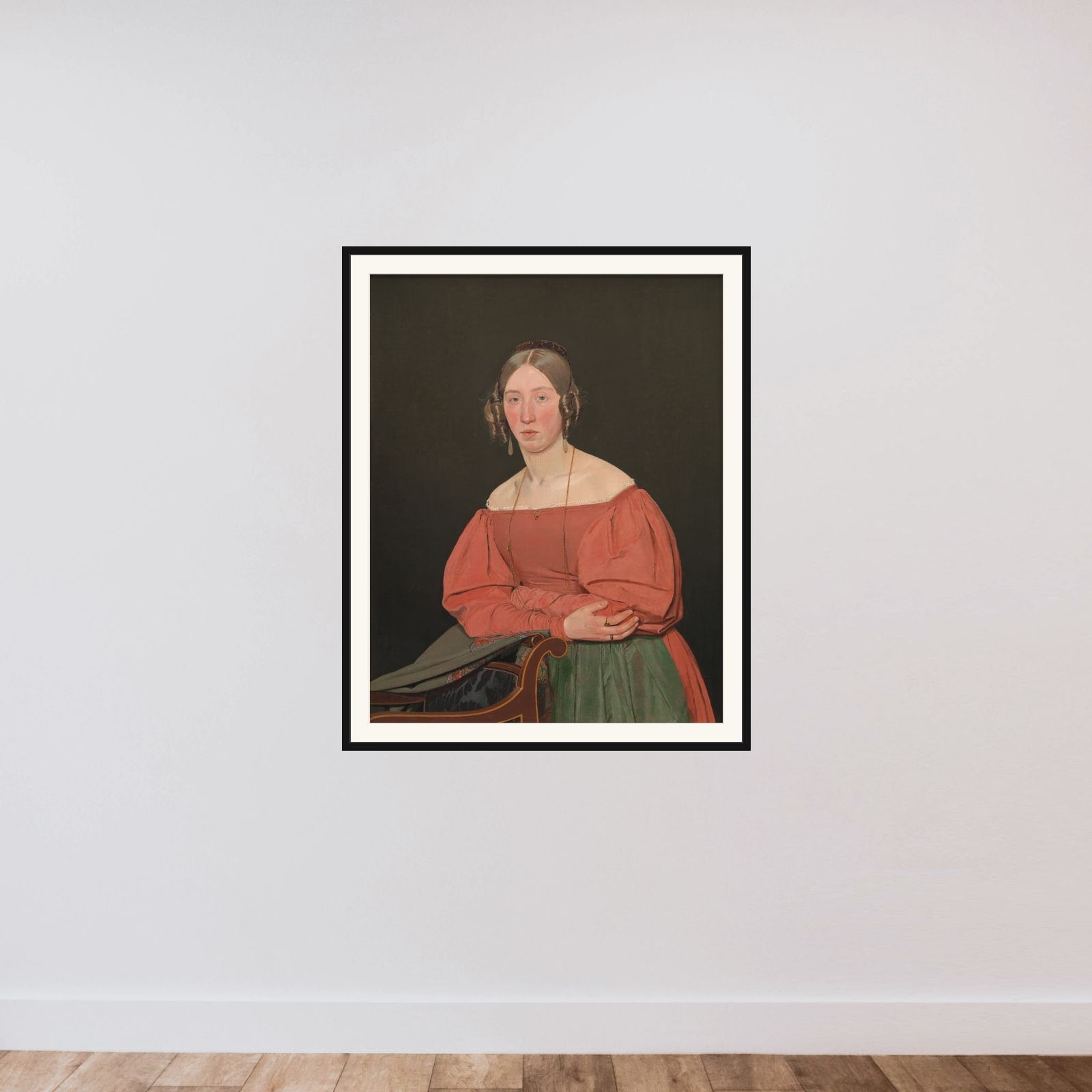 Cecilie Margrethe Petersen, født Købke, kunstnerens søster framed — shown to scale