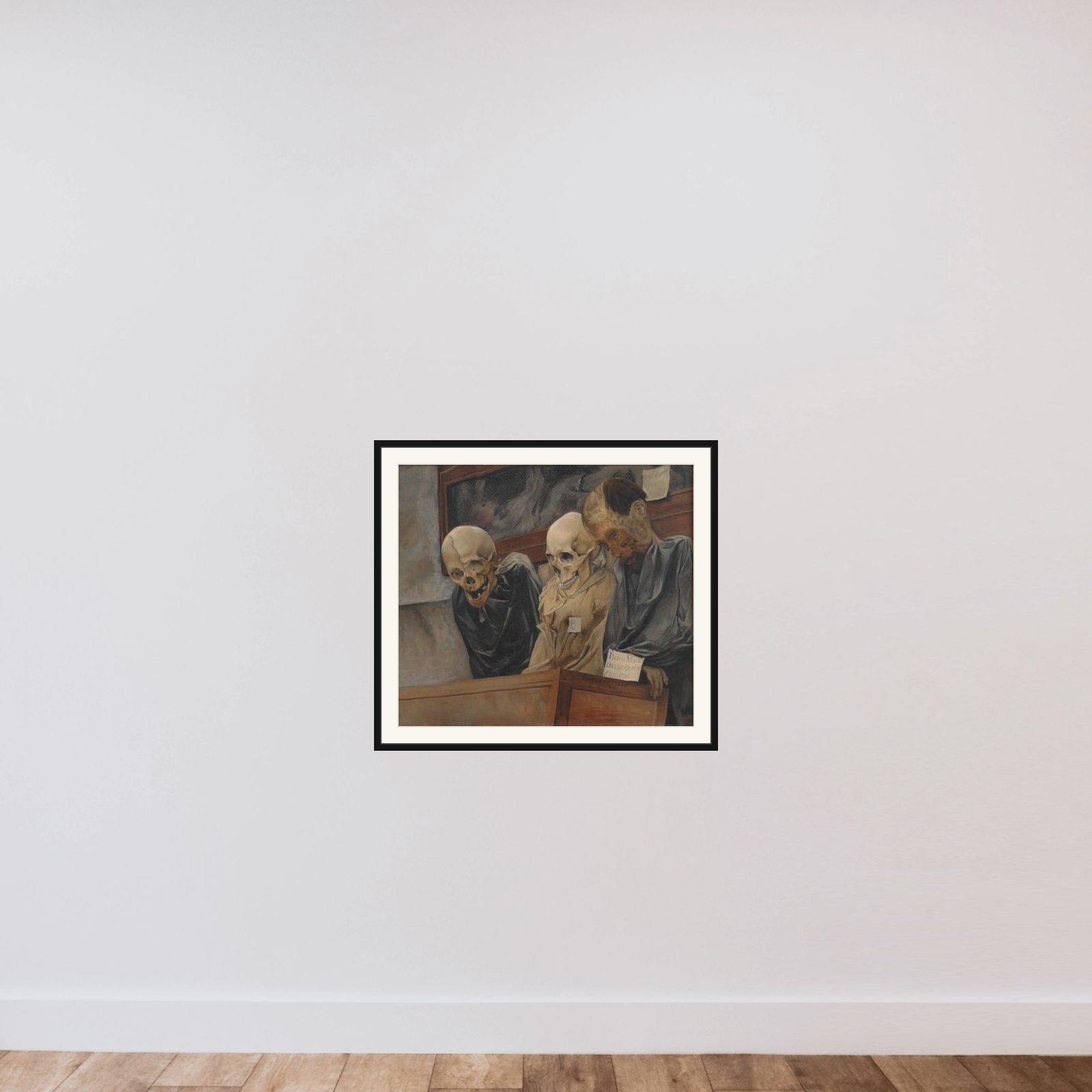 Tre dødningehoveder fra Convento dei Cappucini ved Palermo framed — shown to scale