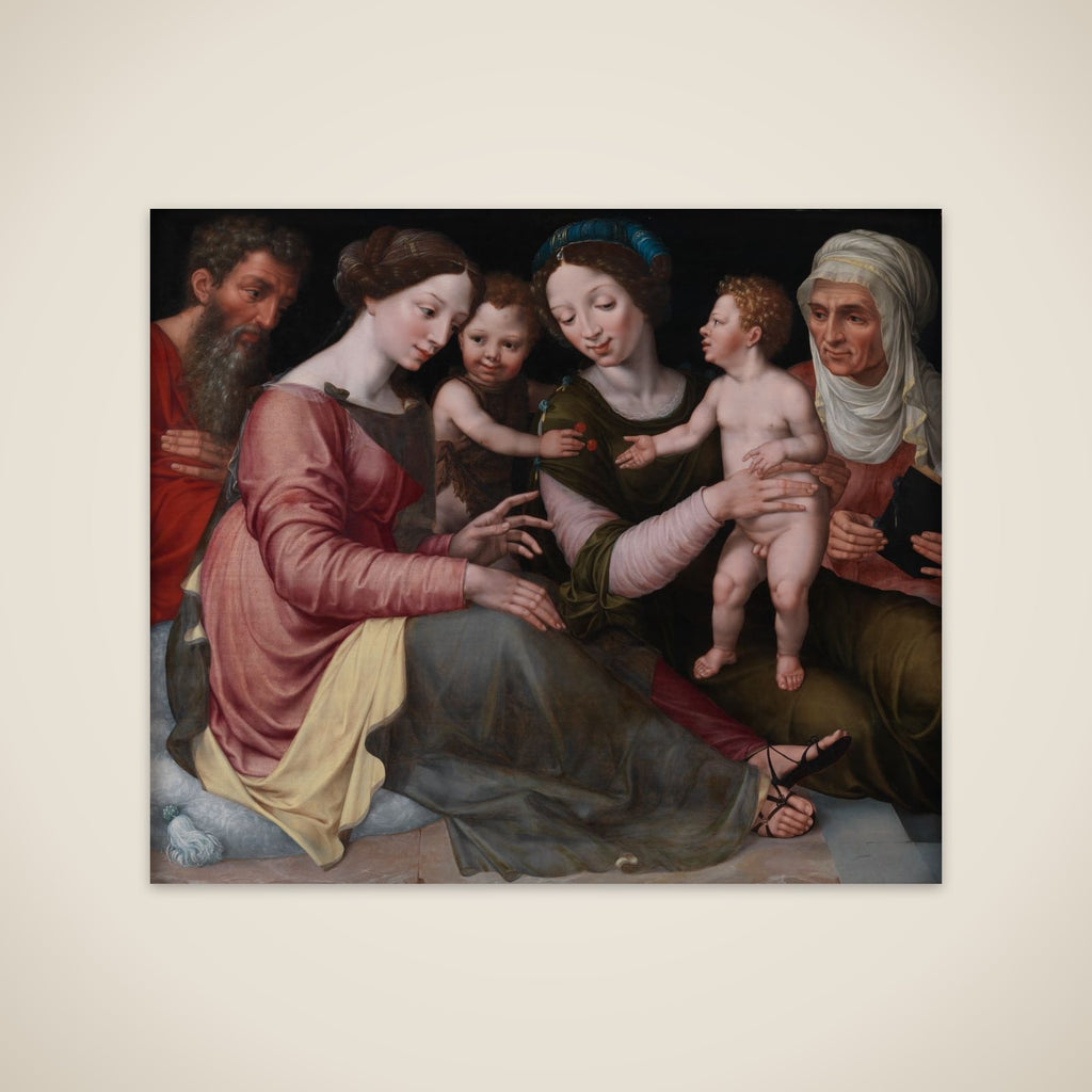 Den hellige familie med den lille Johannes, Skt. Elisabeth (Johannes' moder) og Skt. Anna (Marias moder) unframed print