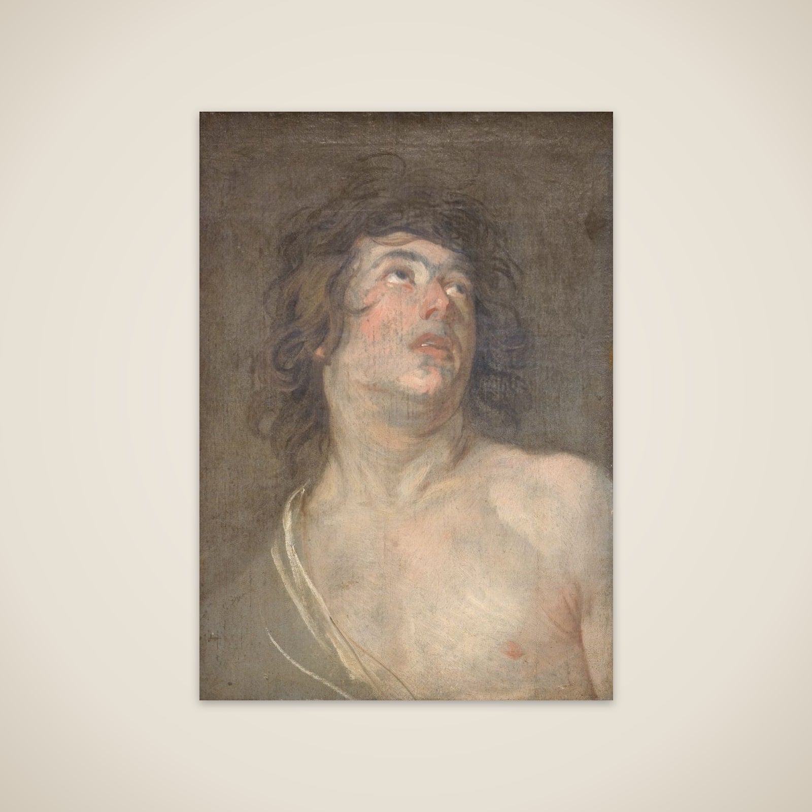 Studiehoved af en ung mand, som ser opad. Skt. Sebastian unframed print