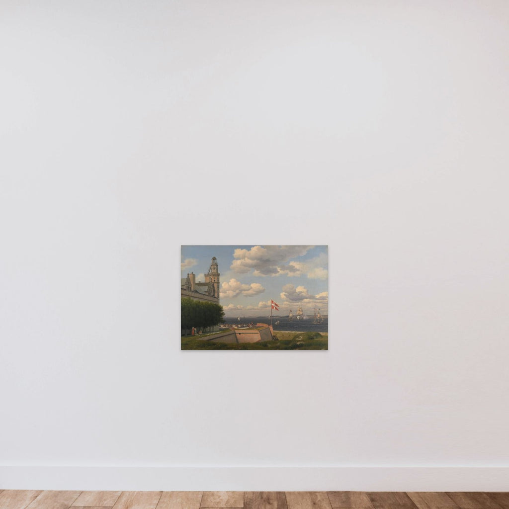 Udsigt fra Kronborg Vold over flagbatteriet og Sundet til den svenske kyst unframed — shown to scale