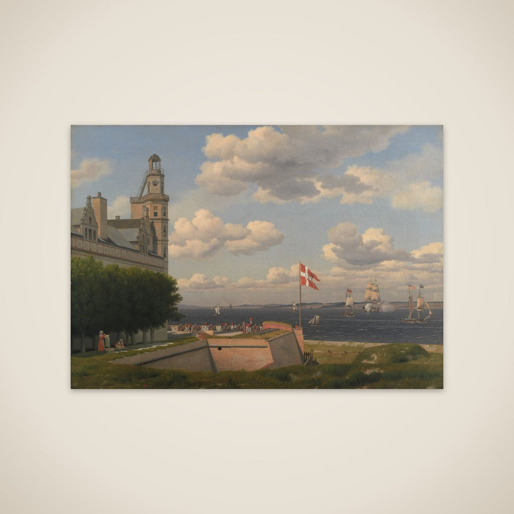 Udsigt fra Kronborg Vold over flagbatteriet og Sundet til den svenske kyst unframed print