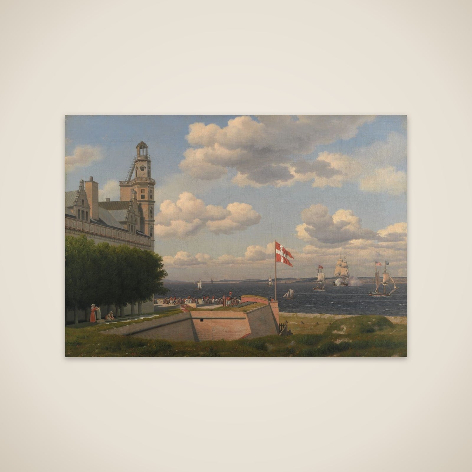 Udsigt fra Kronborg Vold over flagbatteriet og Sundet til den svenske kyst unframed print