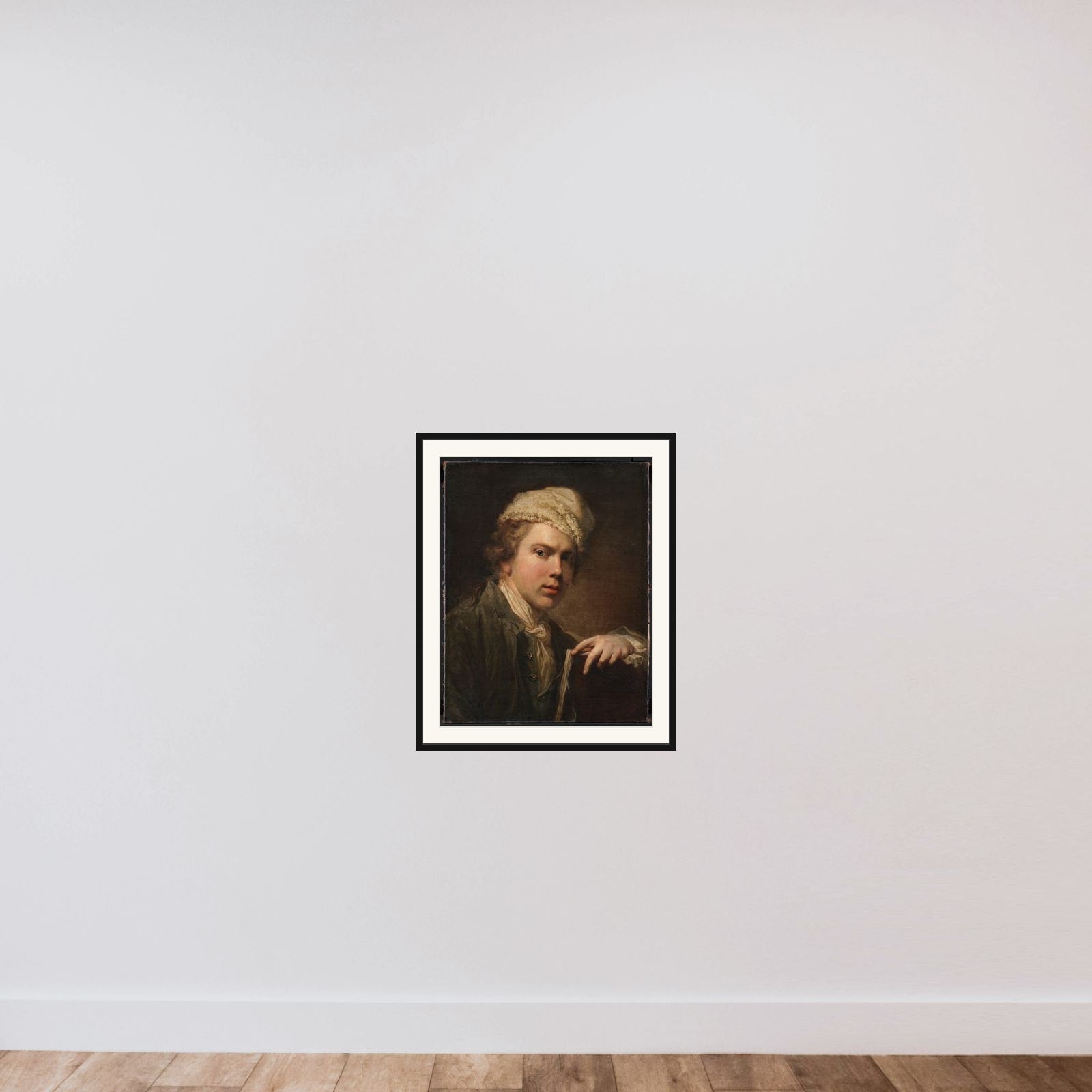 Selvportræt med tegnemappe framed — shown to scale