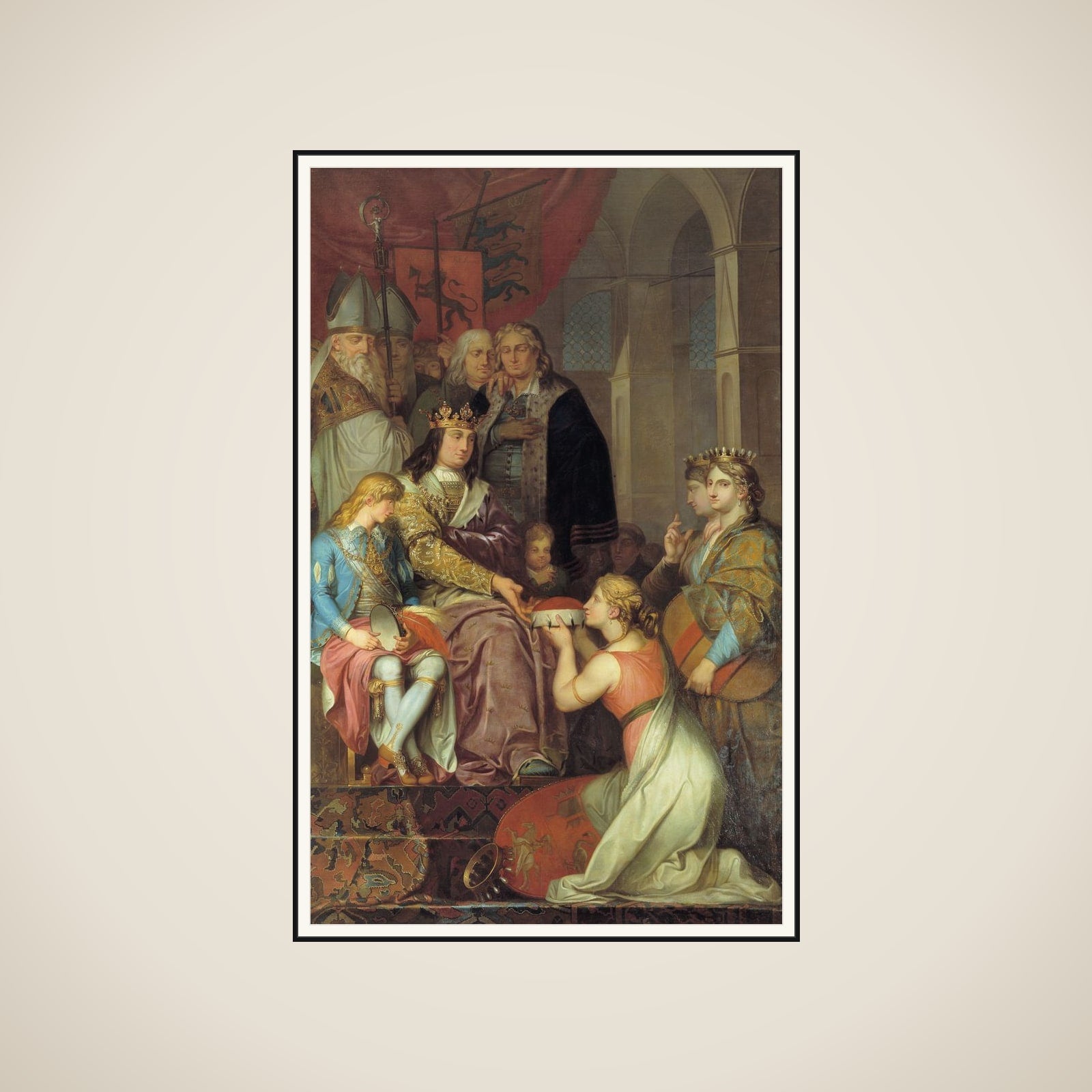 Christian I ophøjer Holsten til hertugdømme i 1474. Allegori. Maleri udført til Christiansborg Slot framed
