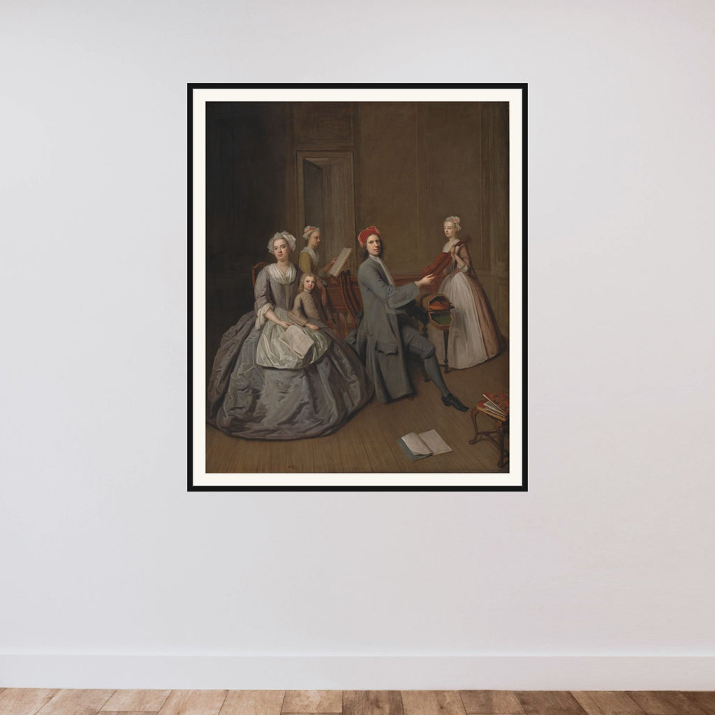 Kunstneren og hans familie musicerende framed — shown to scale