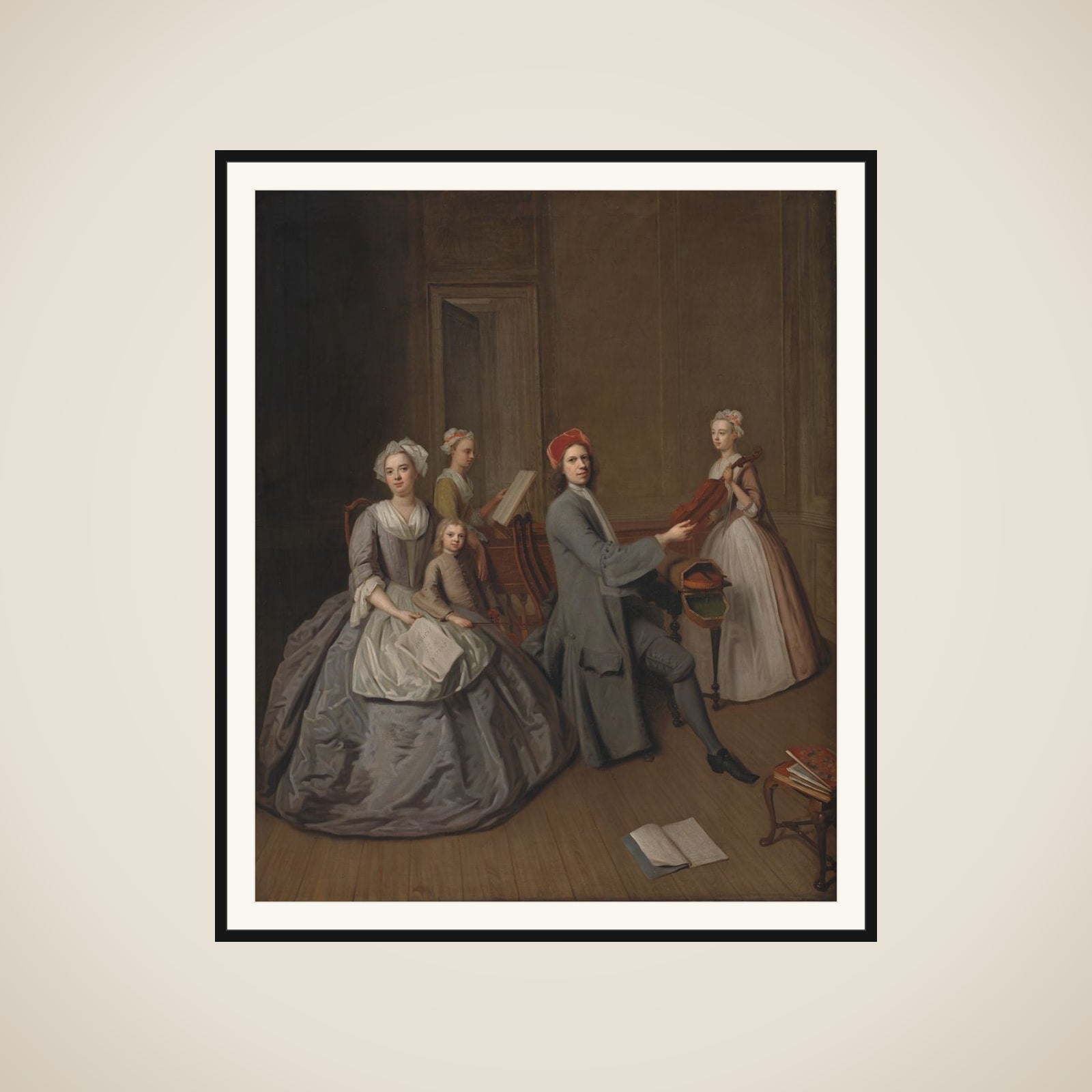Kunstneren og hans familie musicerende framed