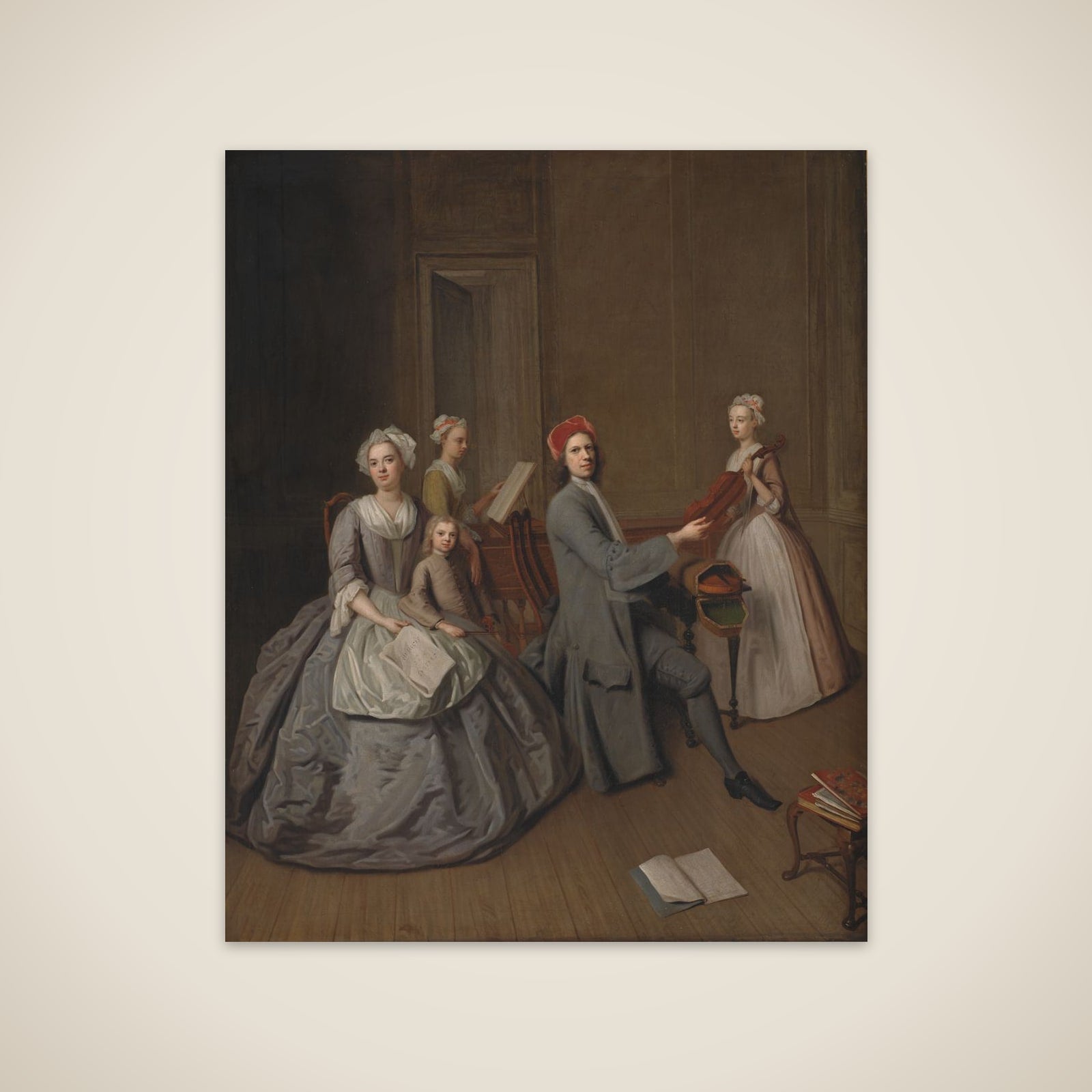 Kunstneren og hans familie musicerende unframed print
