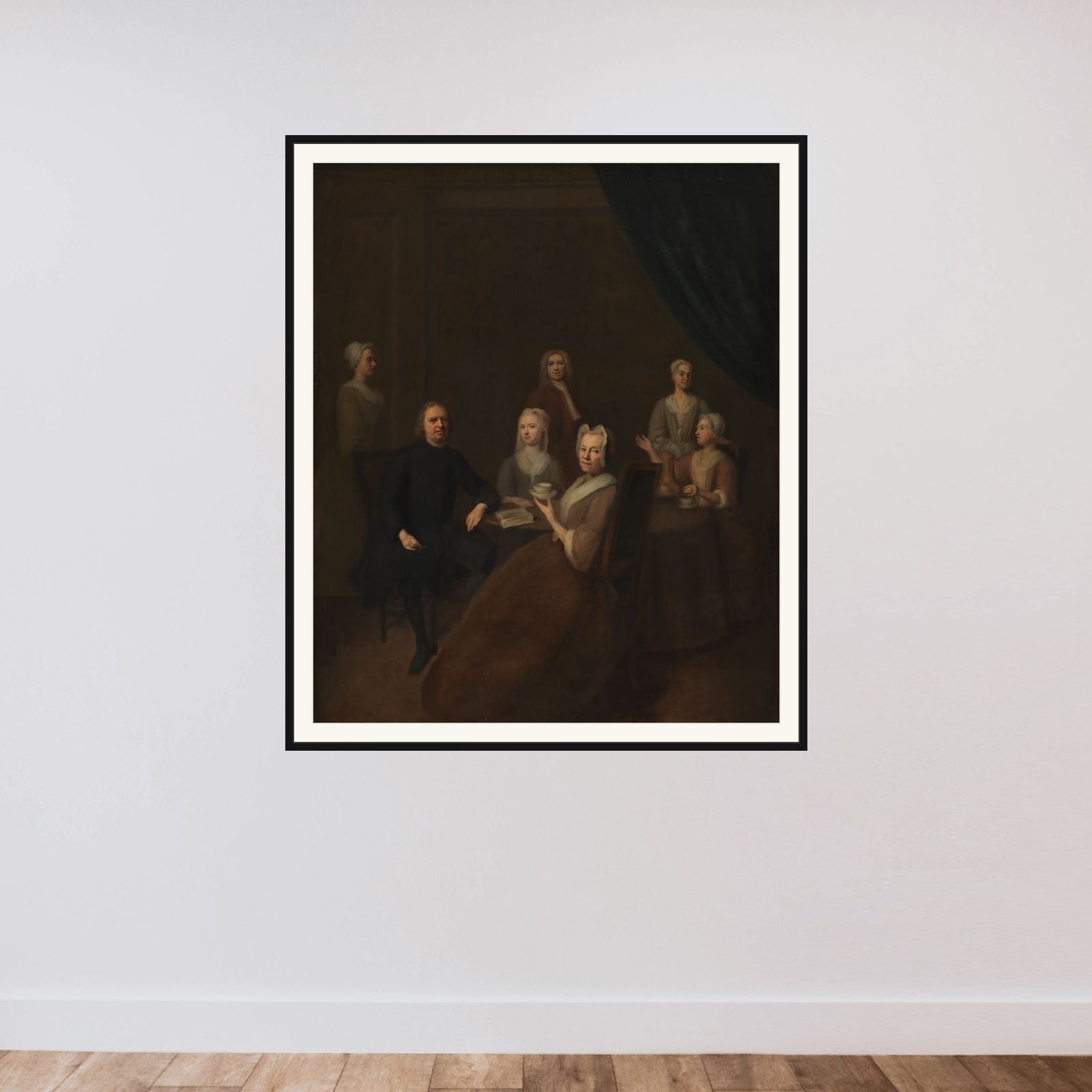 Kunstnerens svigerforældre og nogle af deres børn framed — shown to scale