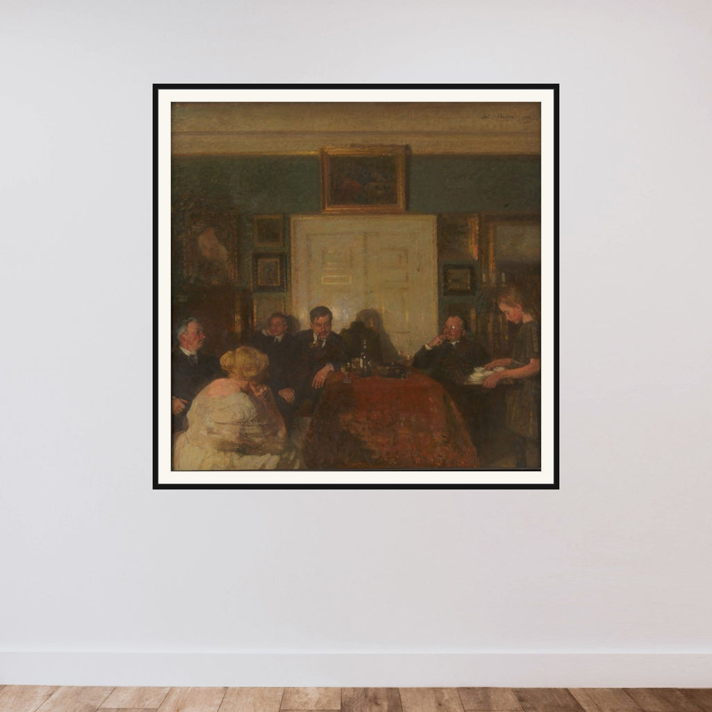 Aftenselskab i kunstnerens hjem framed — shown to scale
