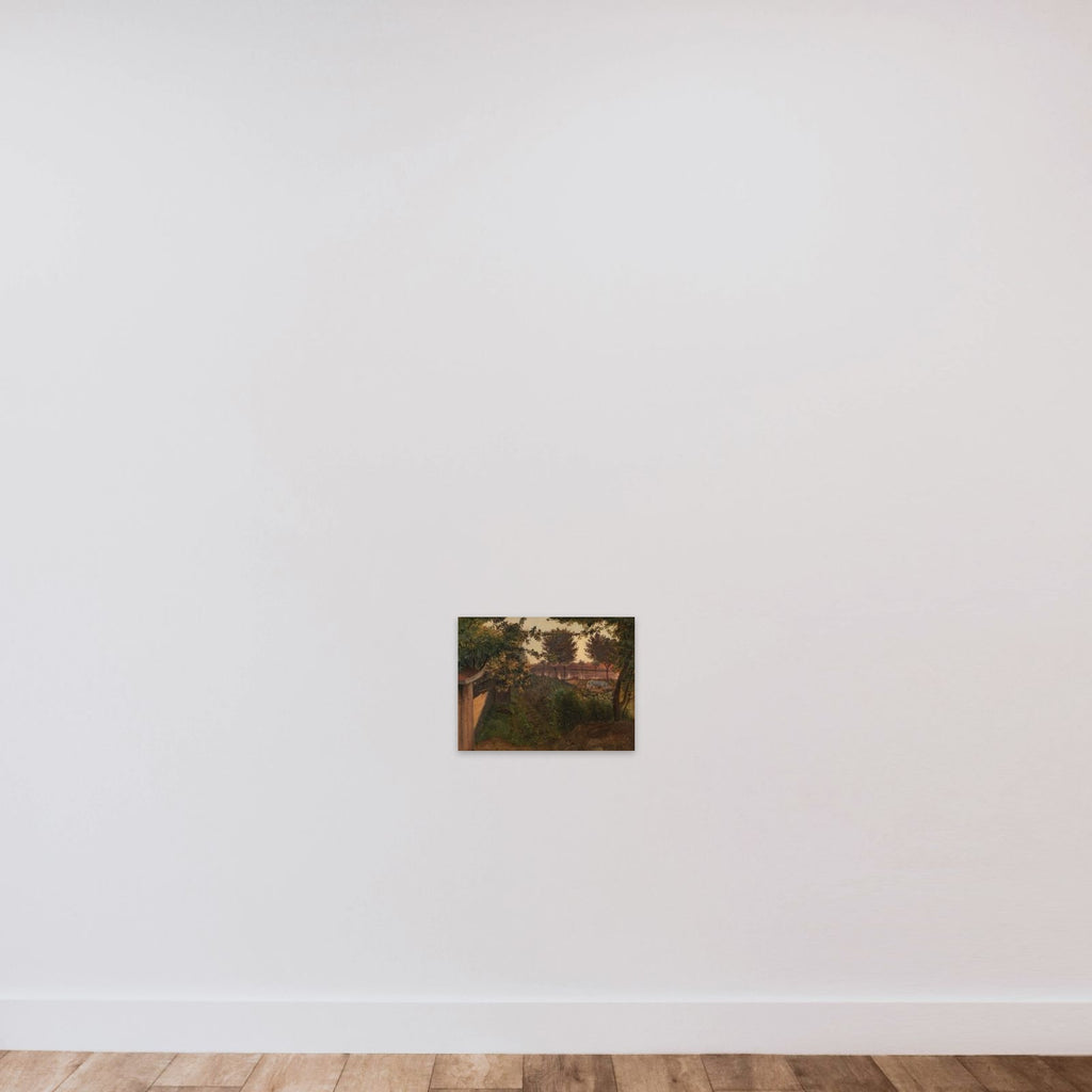 Bag kunstnerens have på Farimagsvej ved St. Jørgens Sø unframed — shown to scale