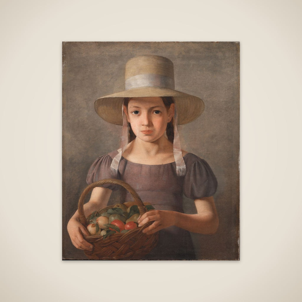 Pige med frugter i en kurv unframed print