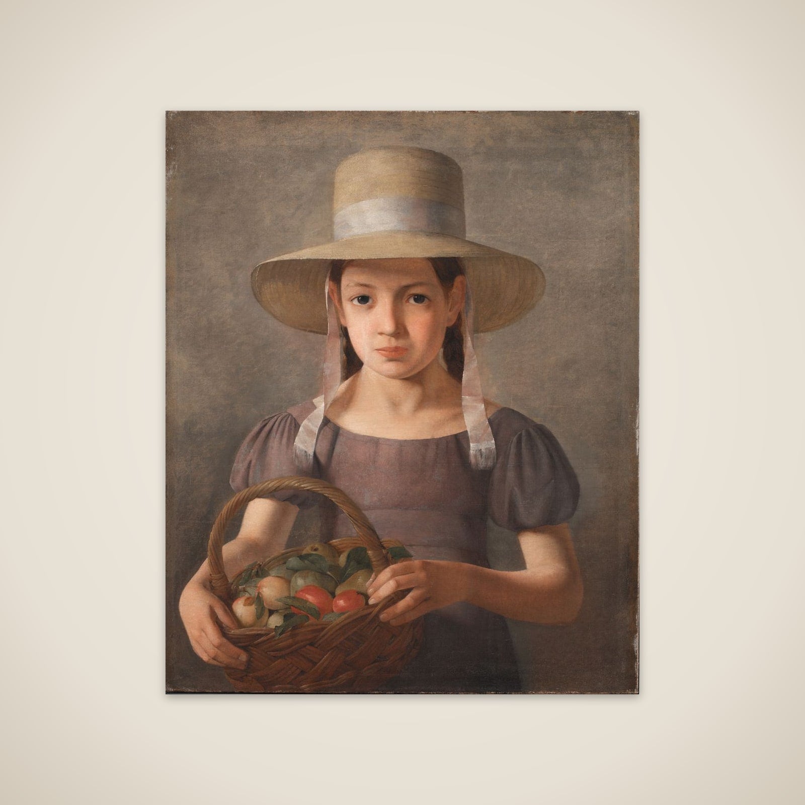 Pige med frugter i en kurv unframed print