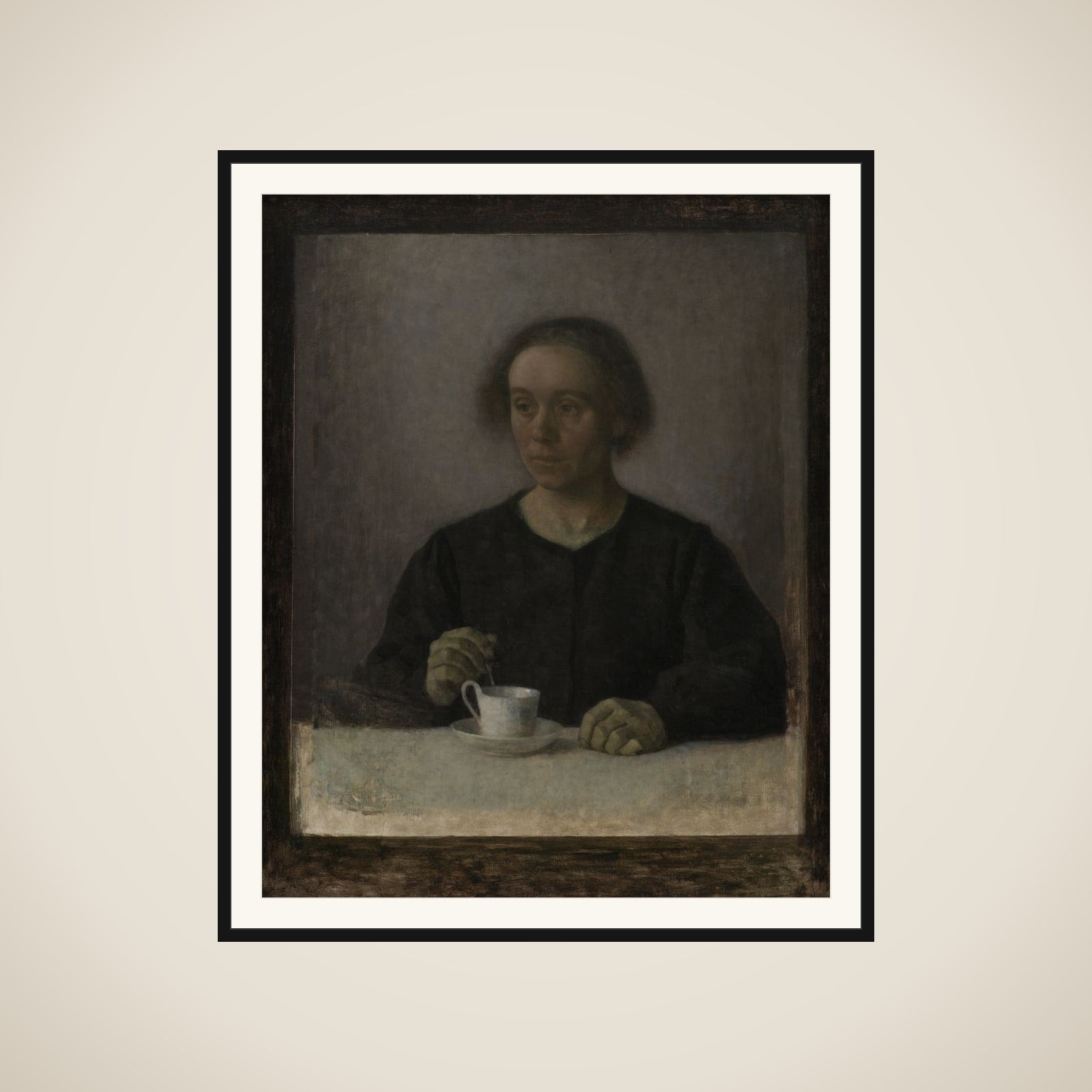 Kunstnerens hustru Ida Hammershøi med en tekop framed