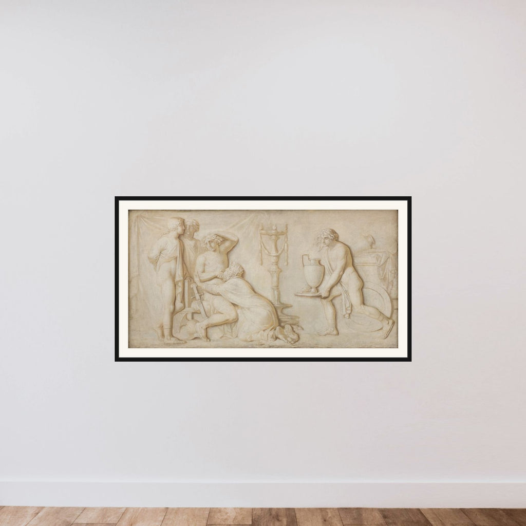 Kong Priamos bønfalder Achilleus om Hectors lig framed — shown to scale