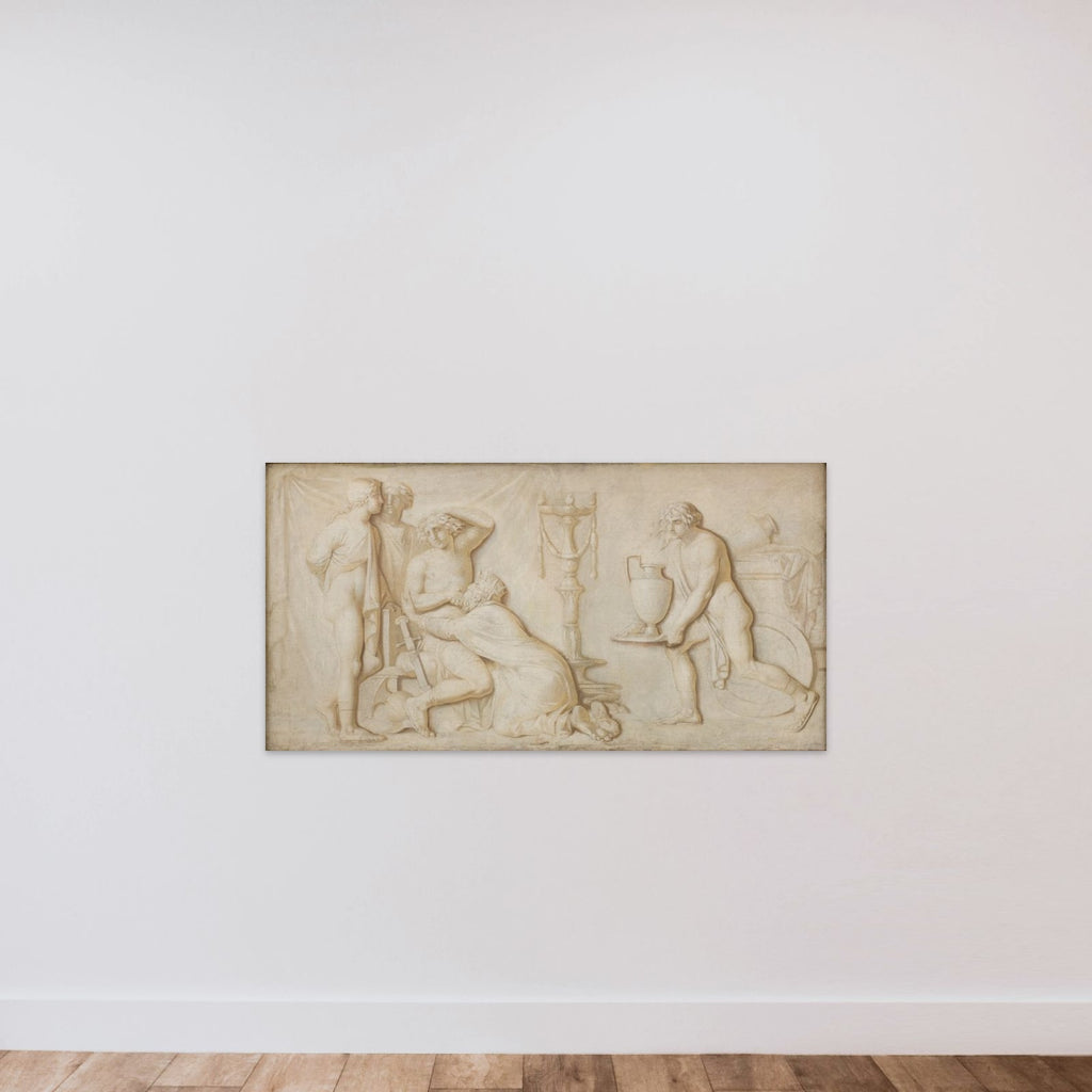 Kong Priamos bønfalder Achilleus om Hectors lig unframed — shown to scale