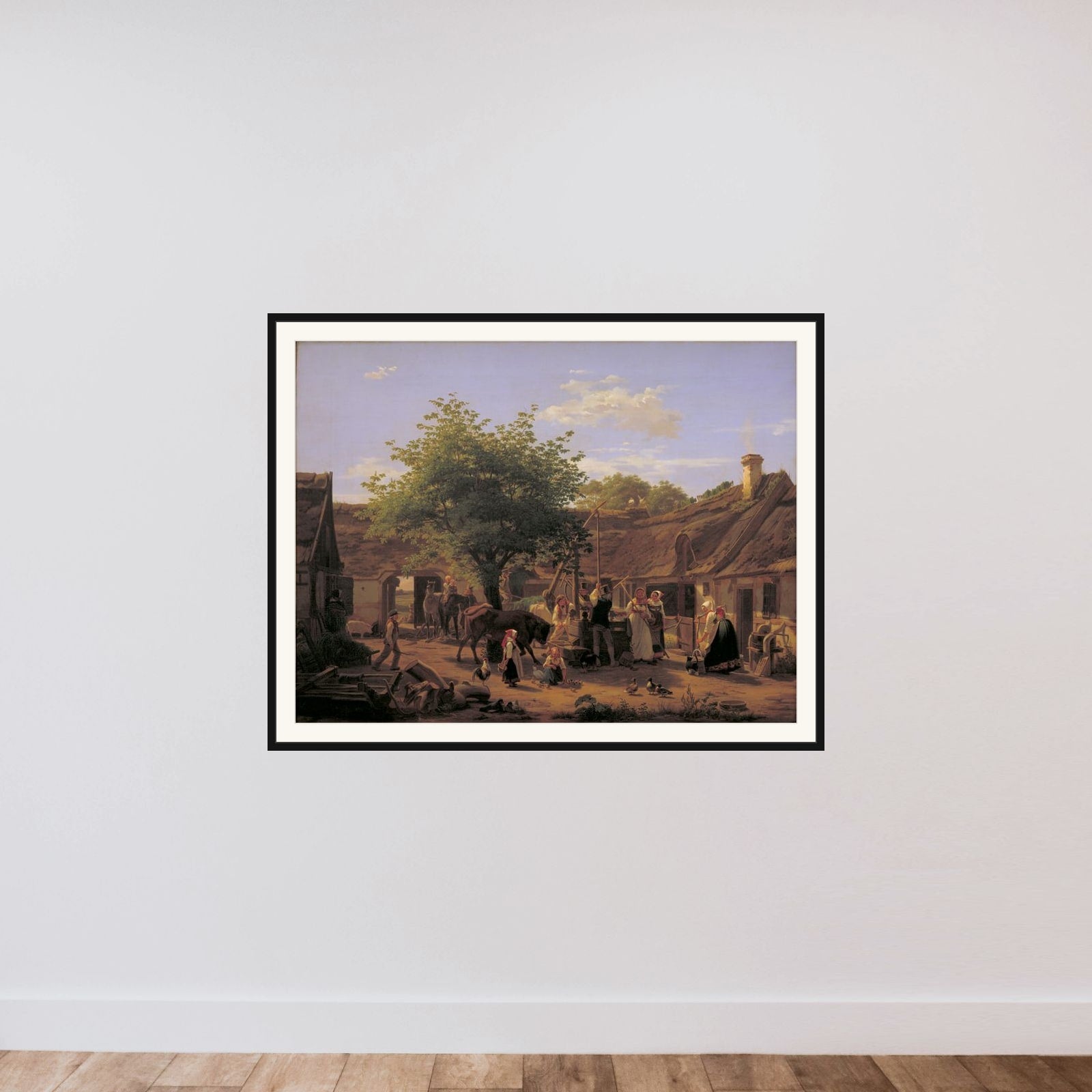 Billede af livet i en sjællandsk bondegård ved middagstid framed — shown to scale