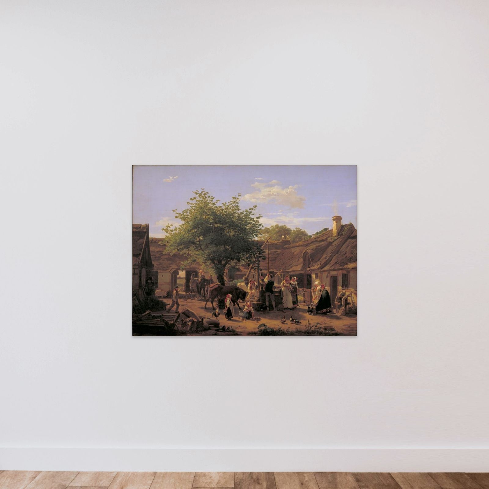 Billede af livet i en sjællandsk bondegård ved middagstid unframed — shown to scale