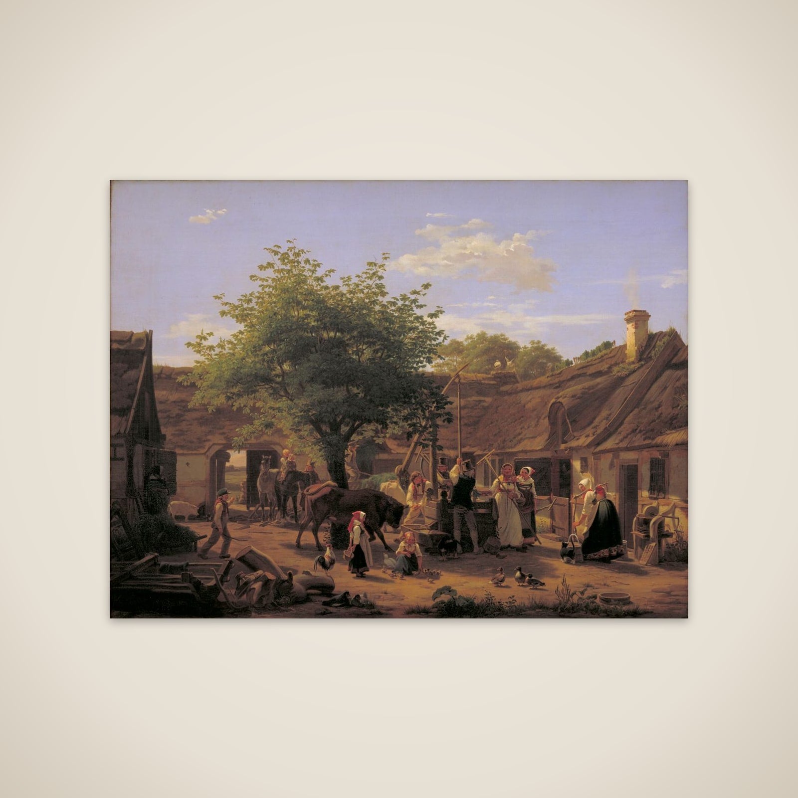Billede af livet i en sjællandsk bondegård ved middagstid unframed print
