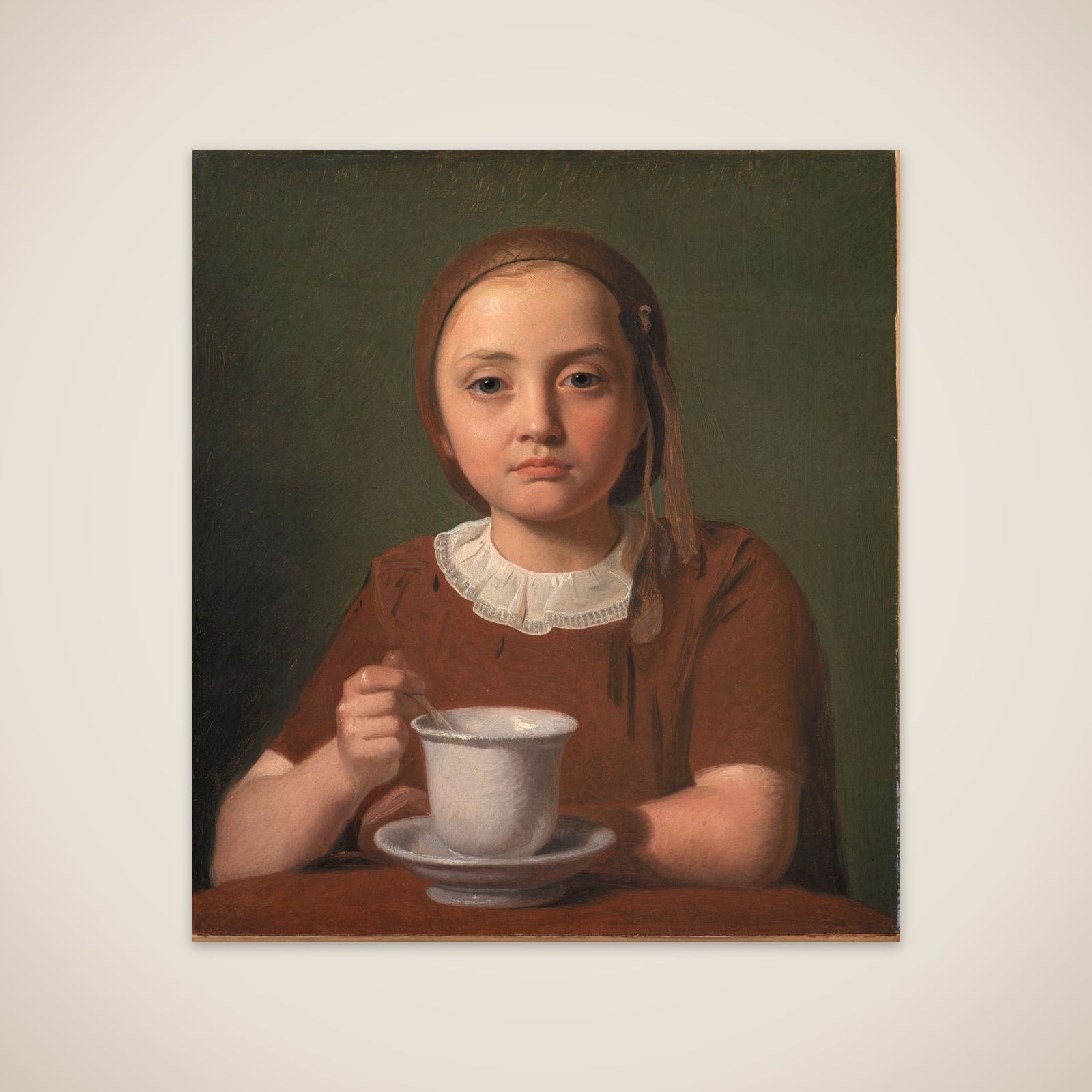En lille pige, Elise Købke, med en kop foran sig unframed print
