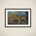 Blinde Kristian uden for sit hus framed