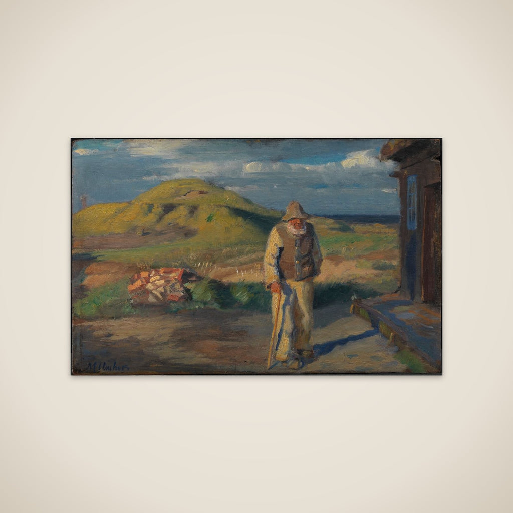 Blinde Kristian uden for sit hus unframed print
