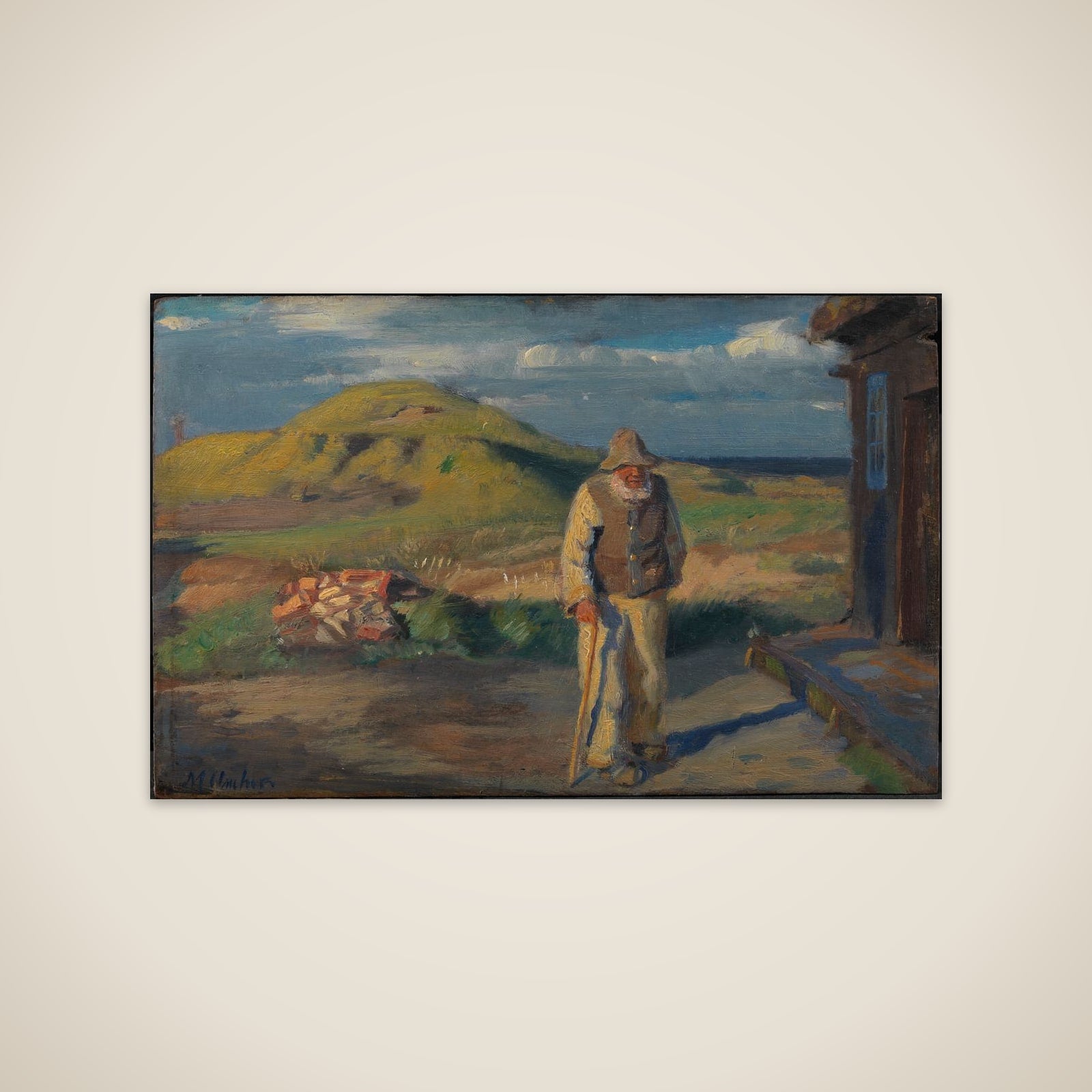Blinde Kristian uden for sit hus unframed print