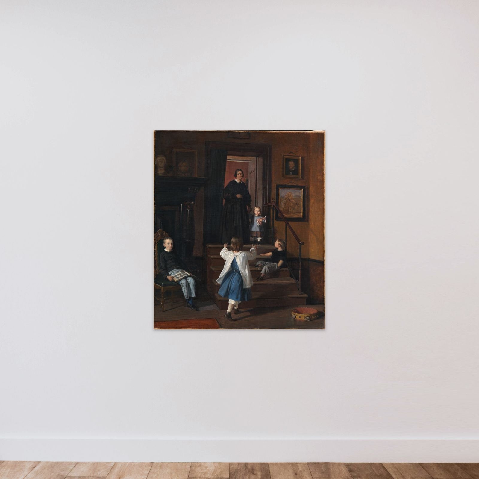 Kunstnerens hustru og børn i atelieret på Charlottenborg unframed — shown to scale